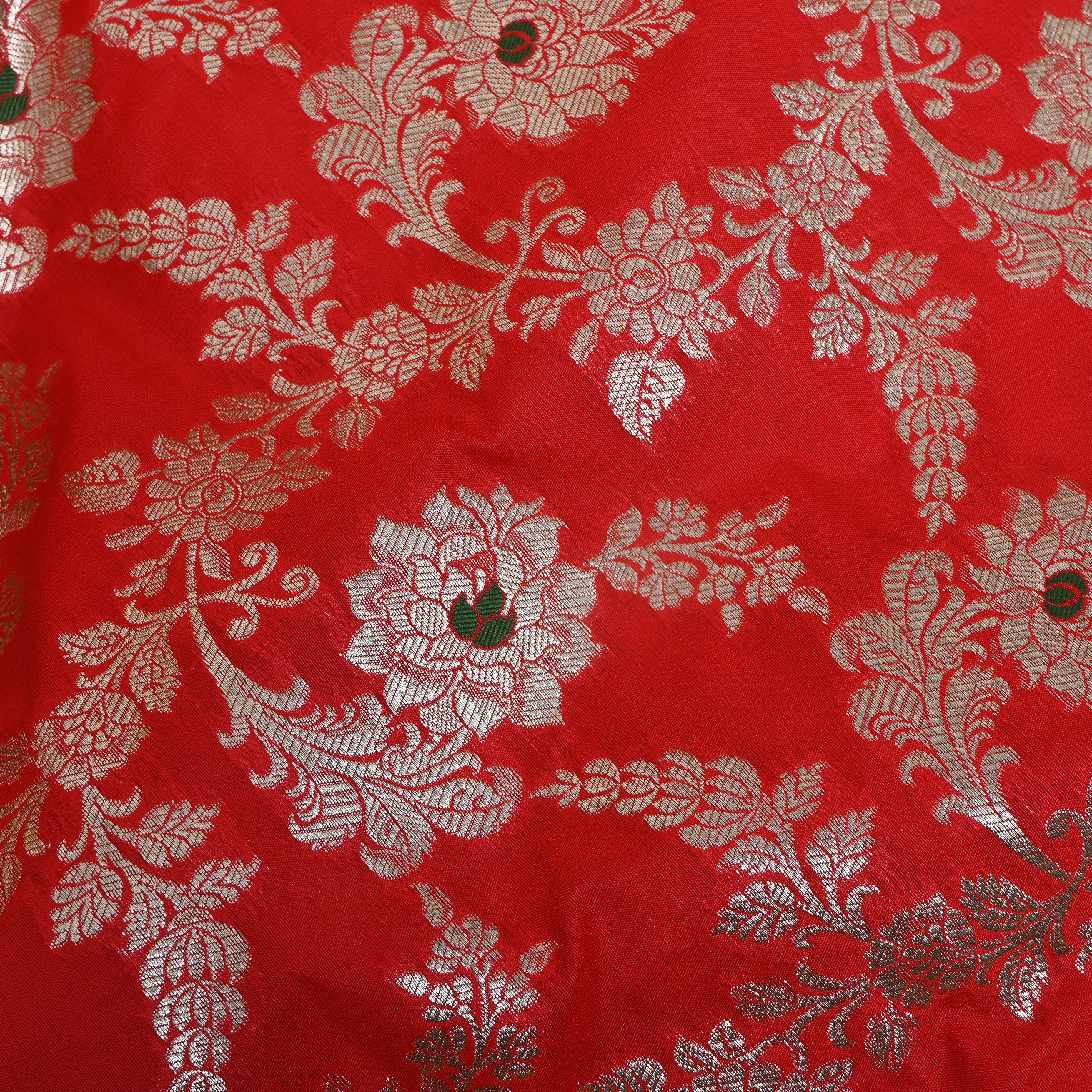 Bright Orange Floral Jaal Jamawar Silk
