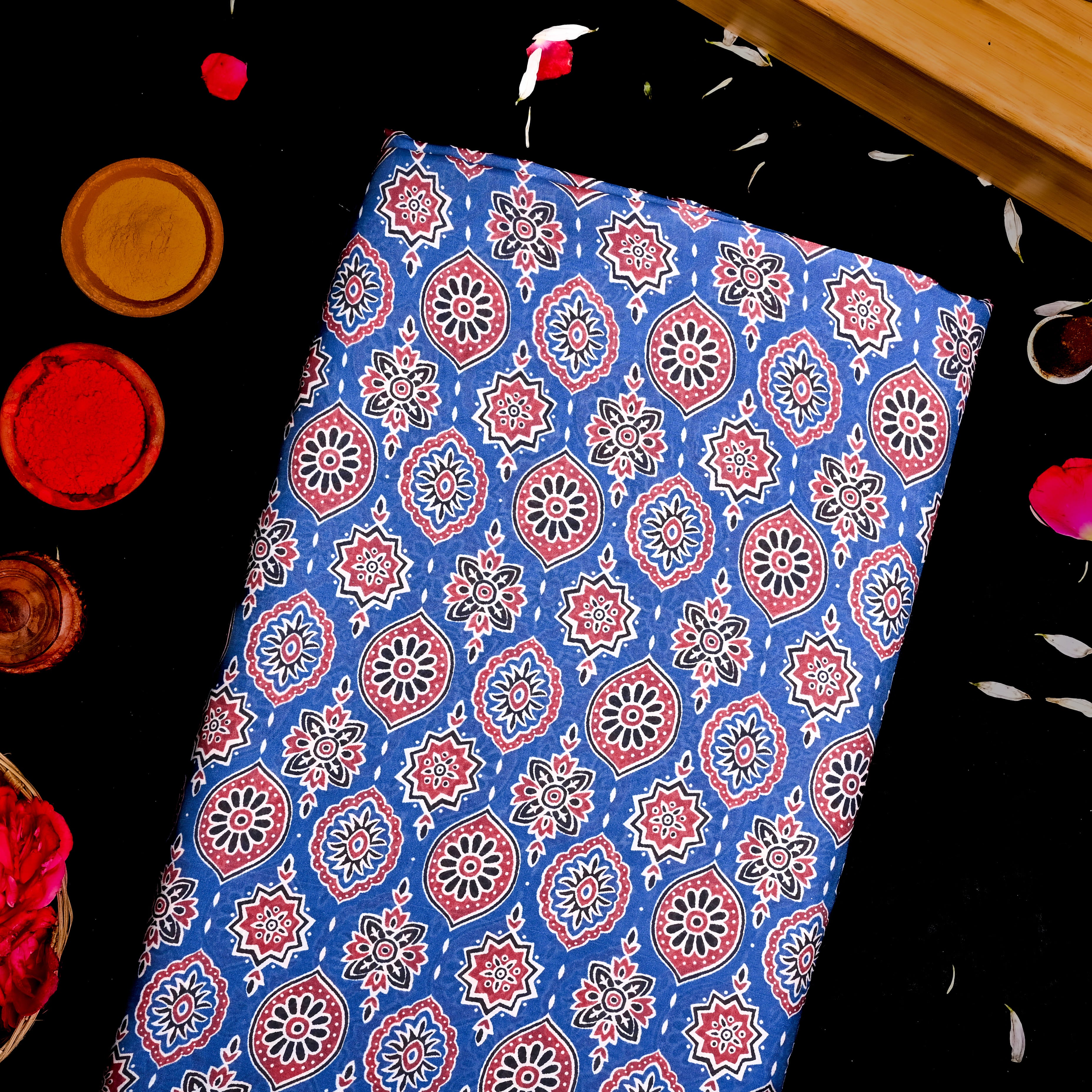 Azure Blue Silk Printed Fabric