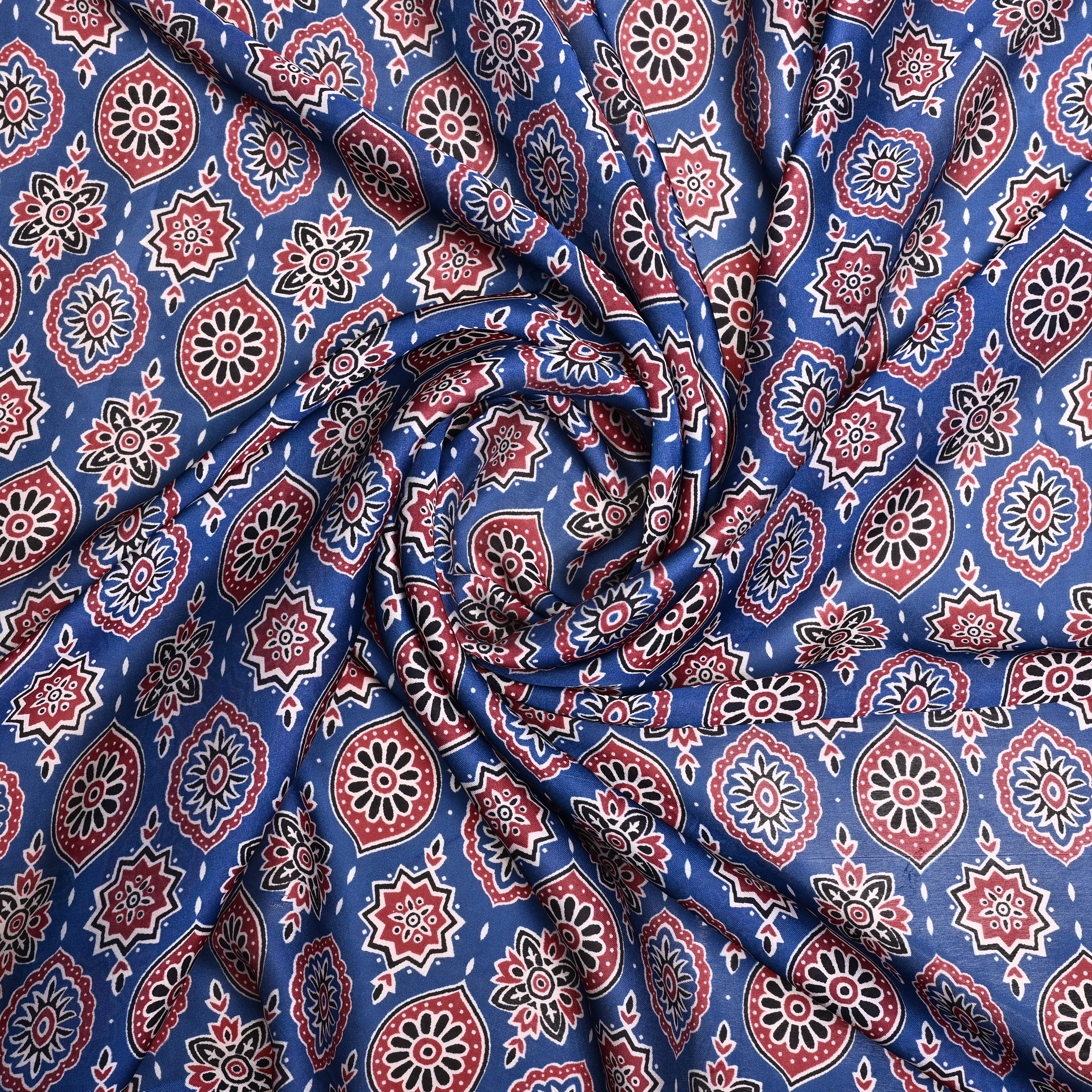 Azure Blue Silk Printed Fabric
