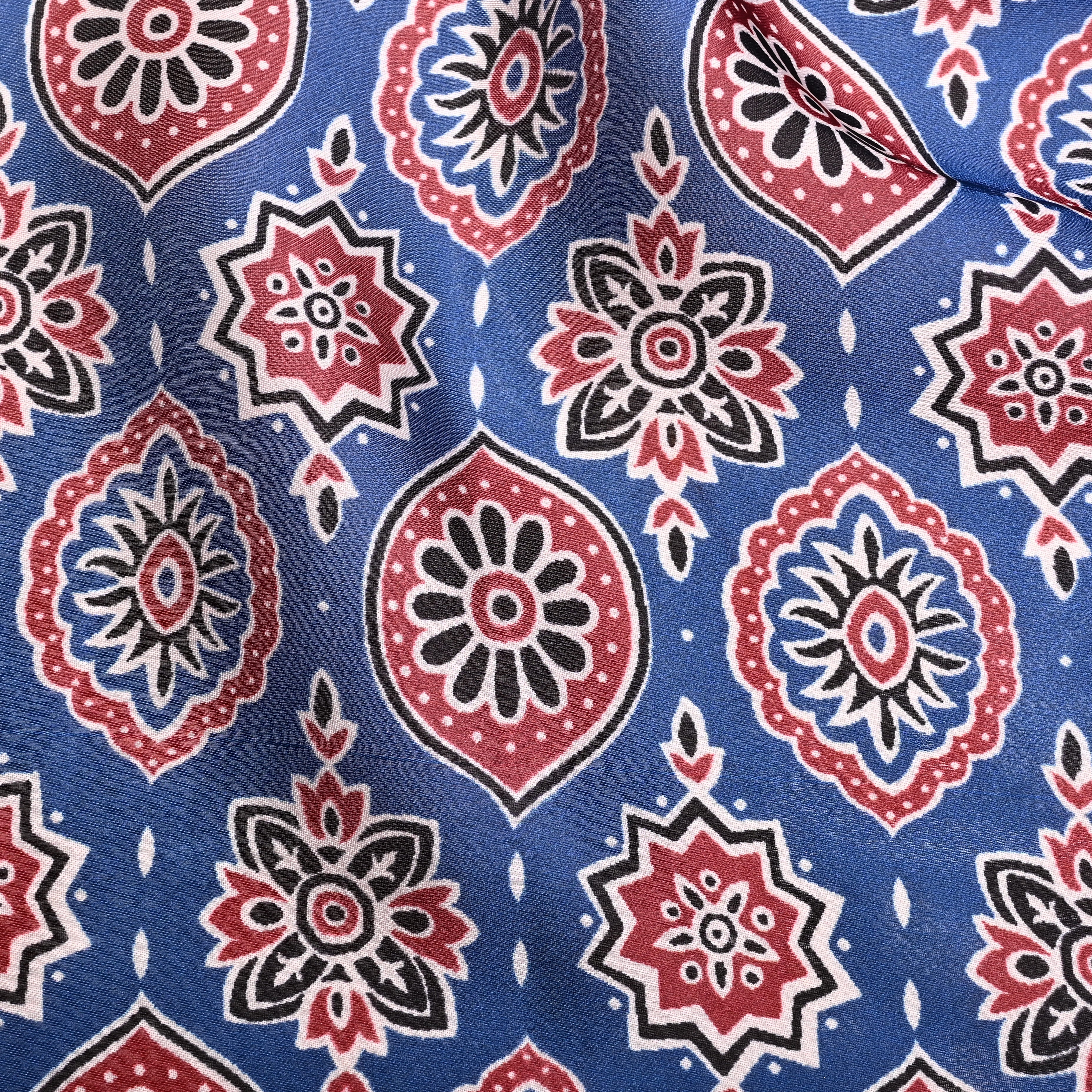 Azure Blue Silk Printed Fabric