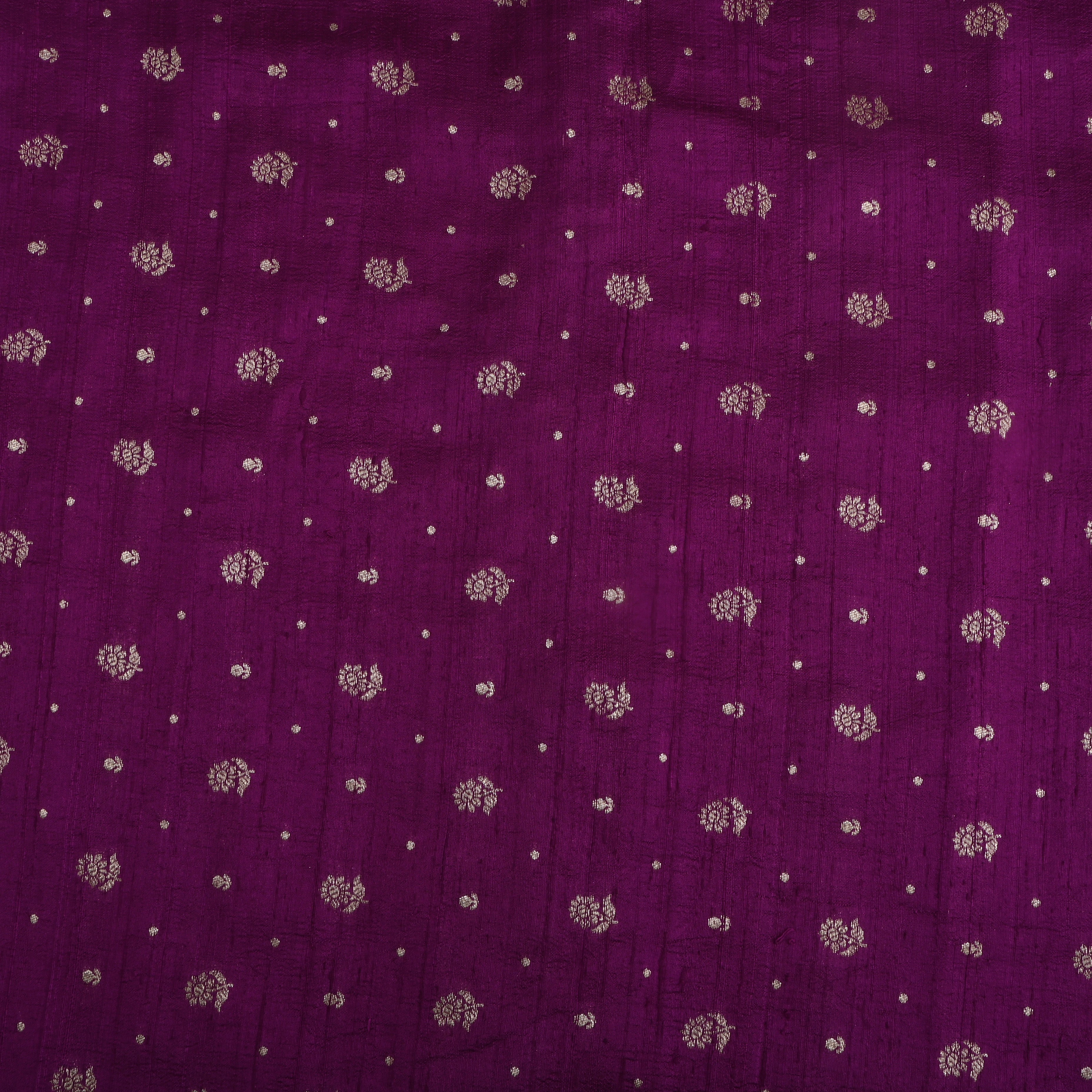 Magenta Purple Floral Zari Dupion Silk Fabric