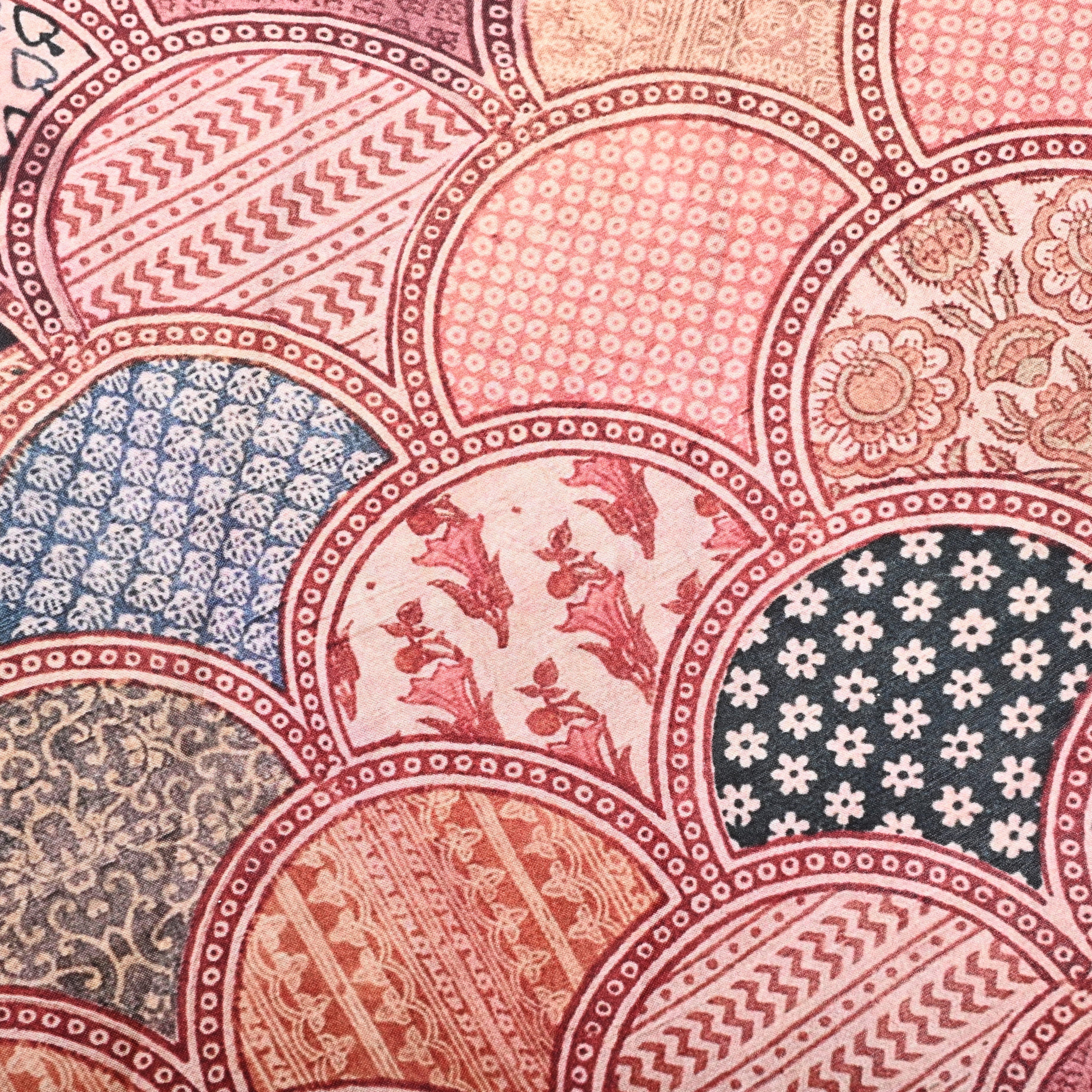 Brown Silk Printed Fabric With Seigaiha Pattern