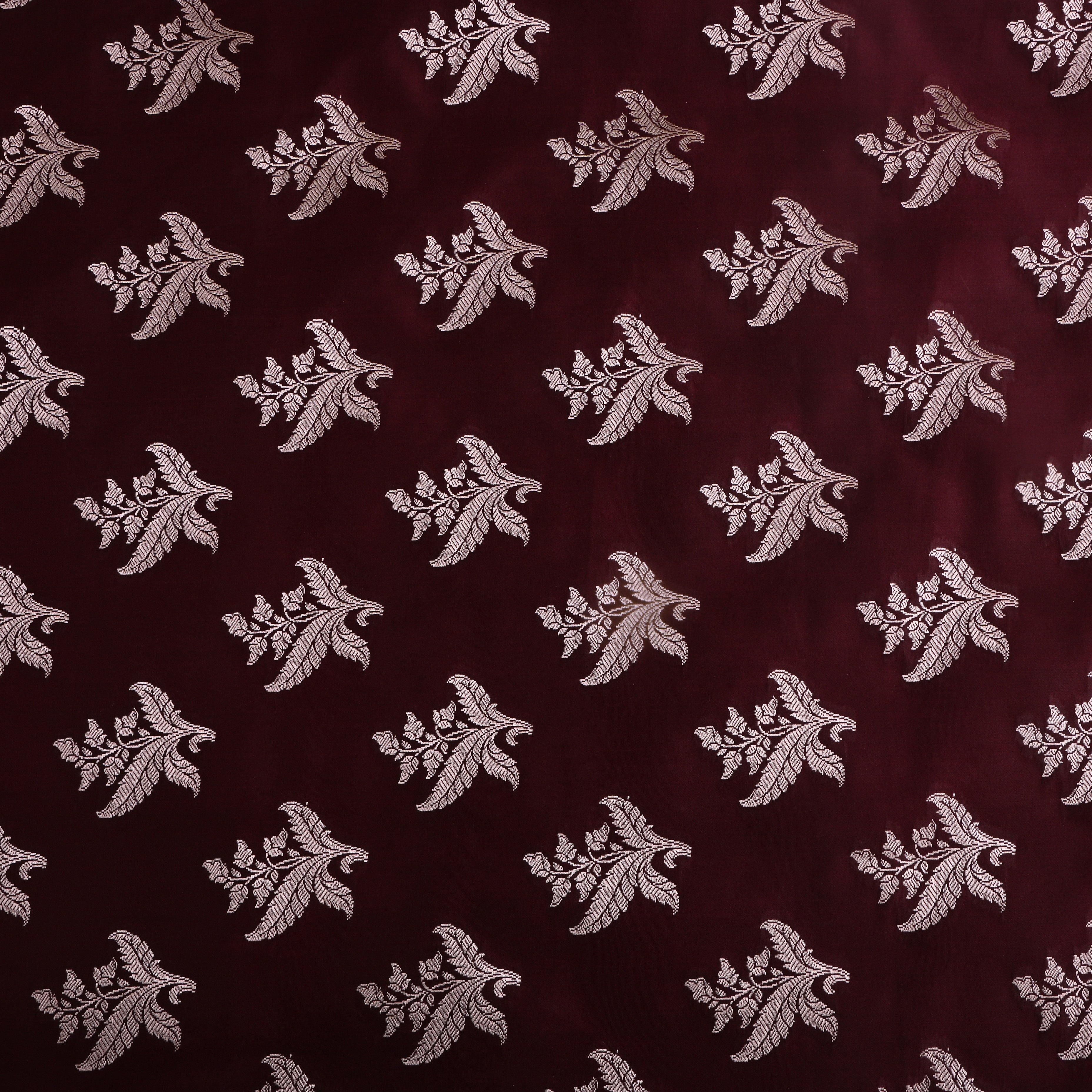 Dark Maroon Silver Zari Satin Fabric