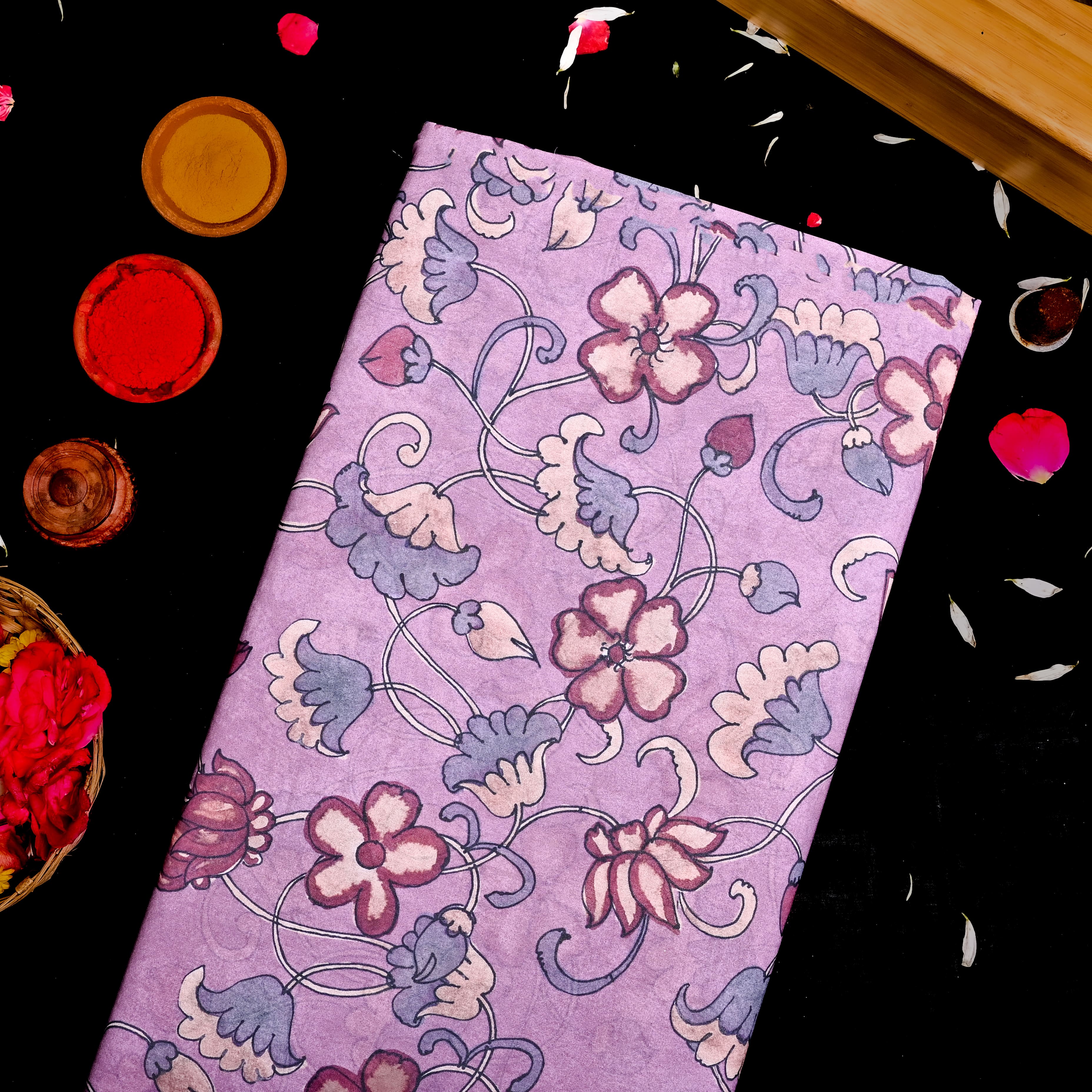 Mauve Purple Silk Printed Fabric