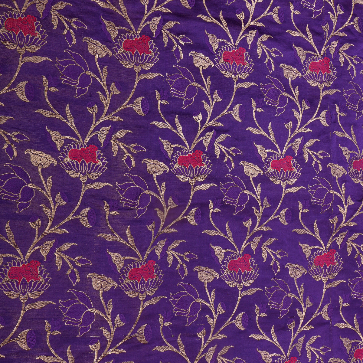 Purple Gold Zari Floral Jaal Woven Jamawar Silk