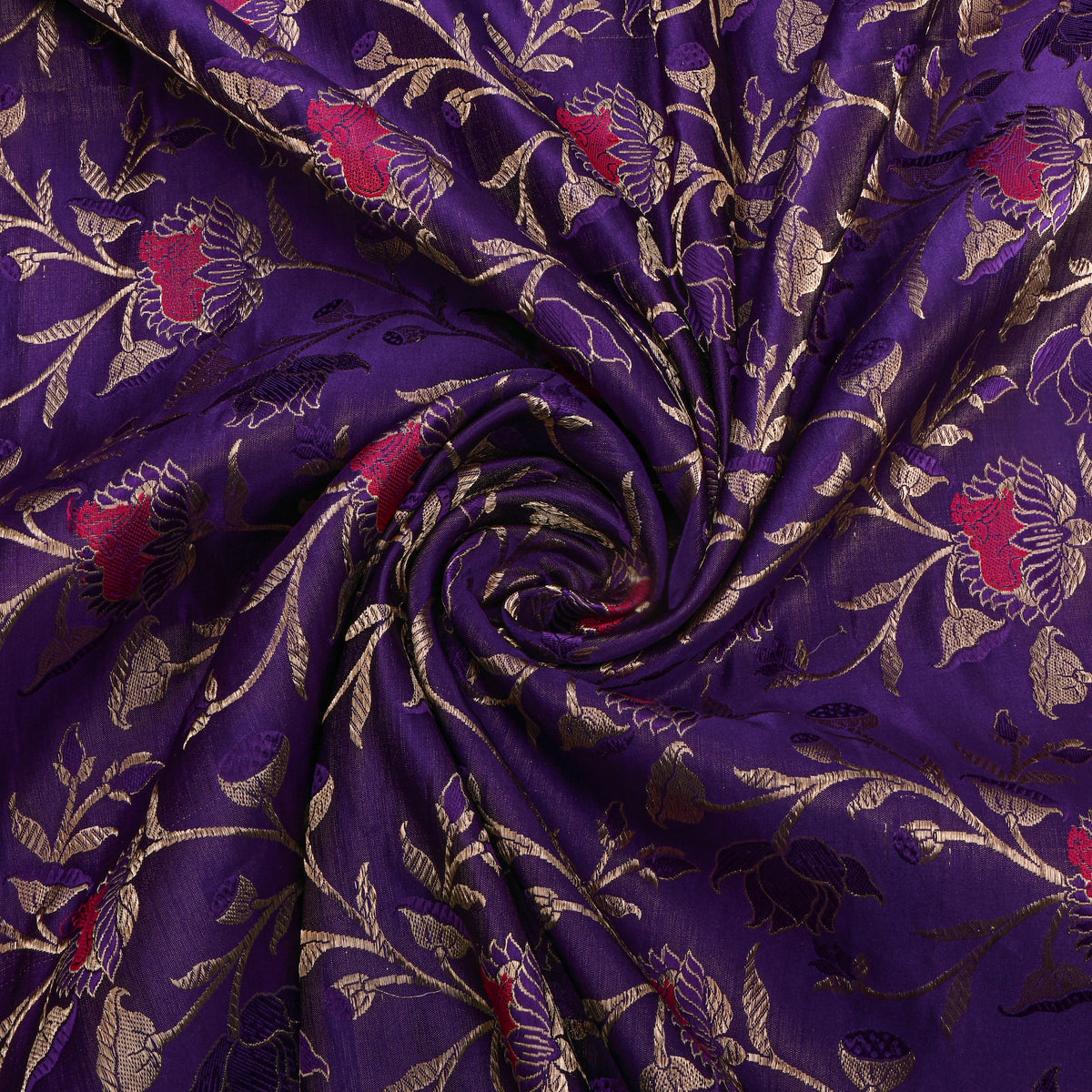 Purple Gold Zari Floral Jaal Woven Jamawar Silk