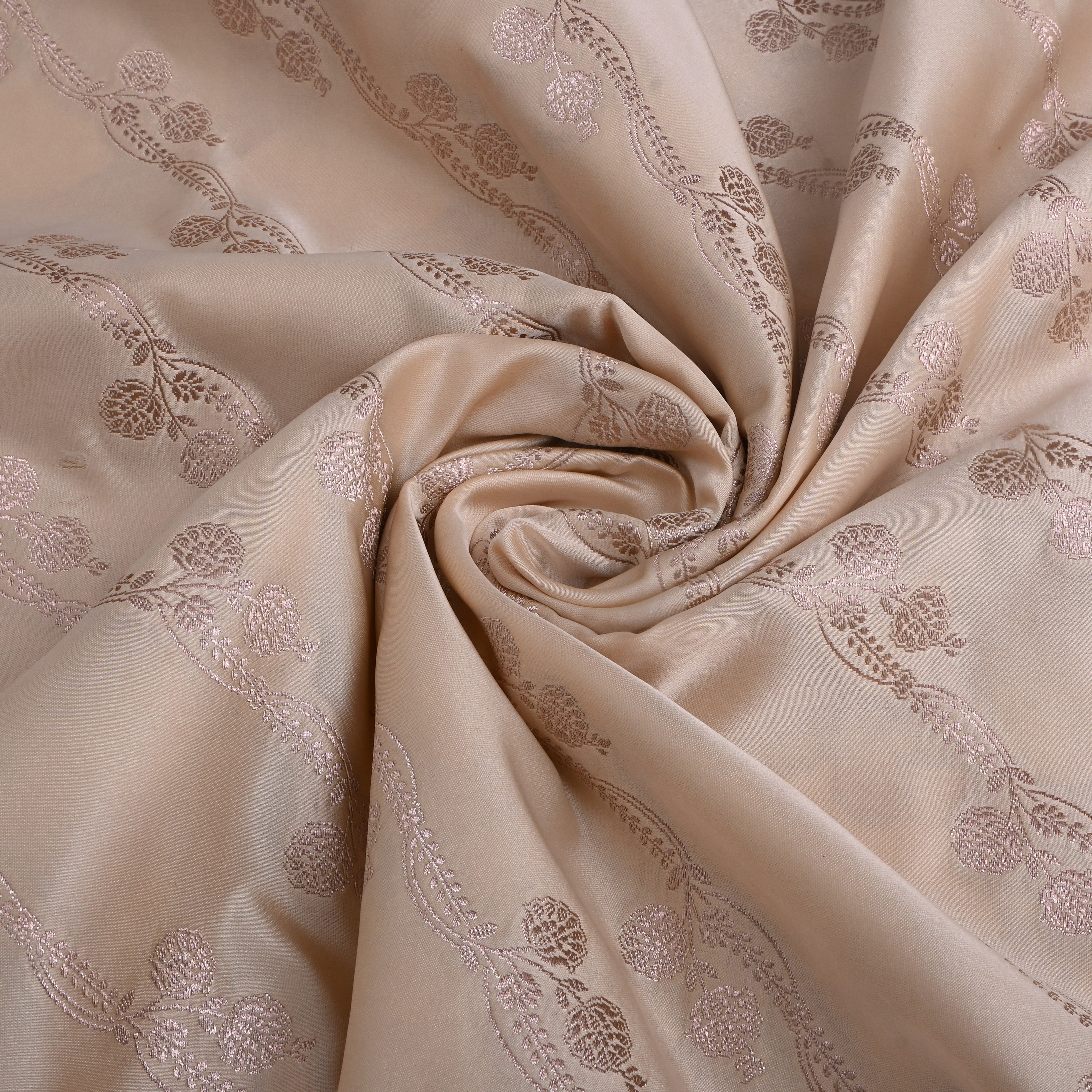 Off-White Floral Bel Zari Satin Fabric