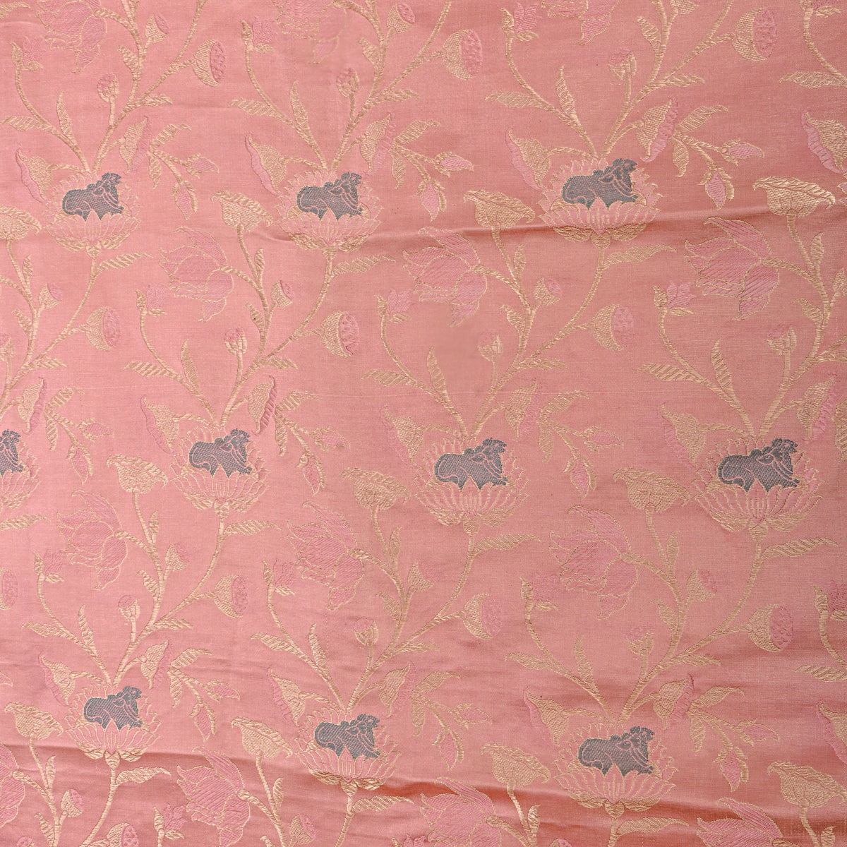 Pastle Pink Gold Zari Floral Jaal Woven Jamawar Silk