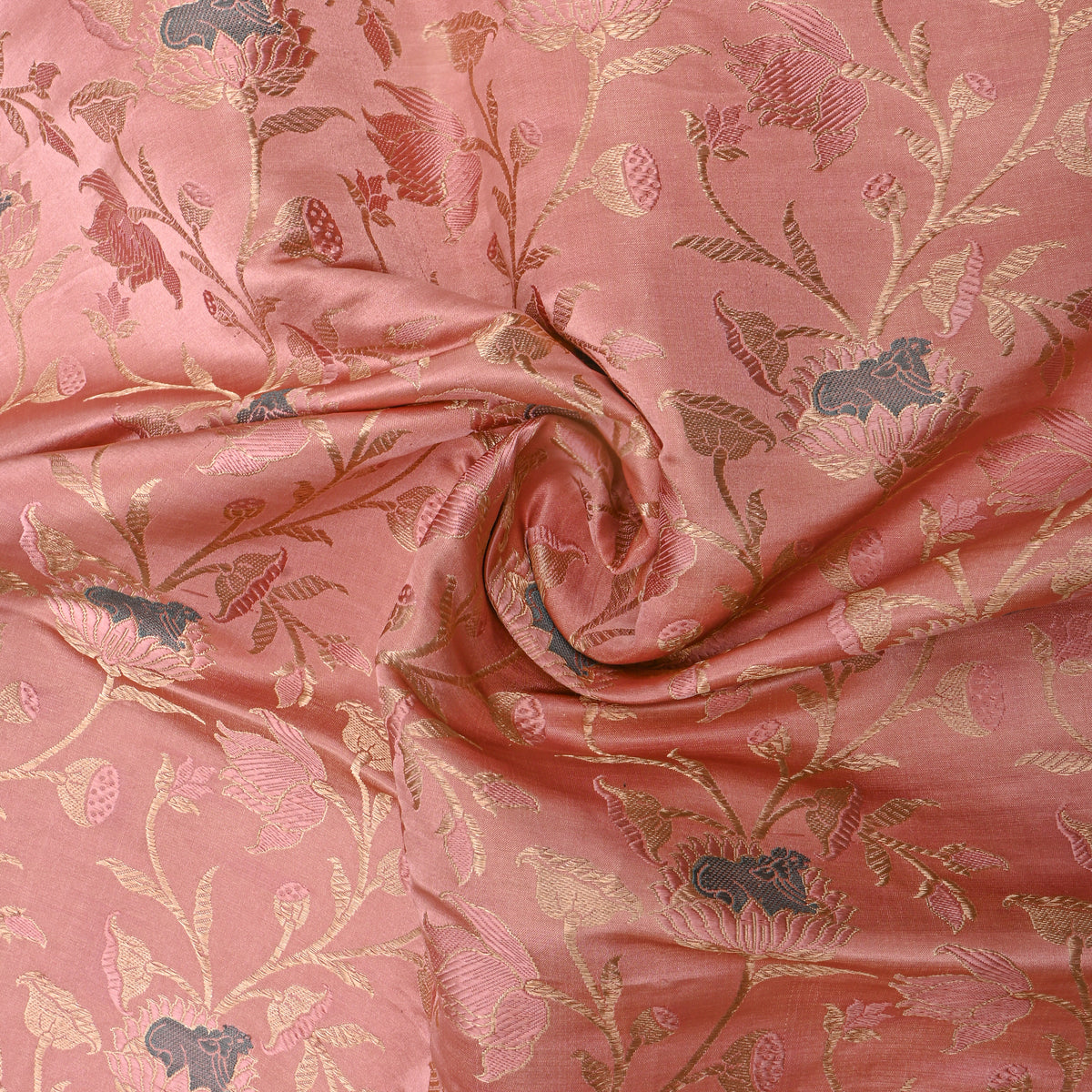 Pastle Pink Gold Zari Floral Jaal Woven Jamawar Silk