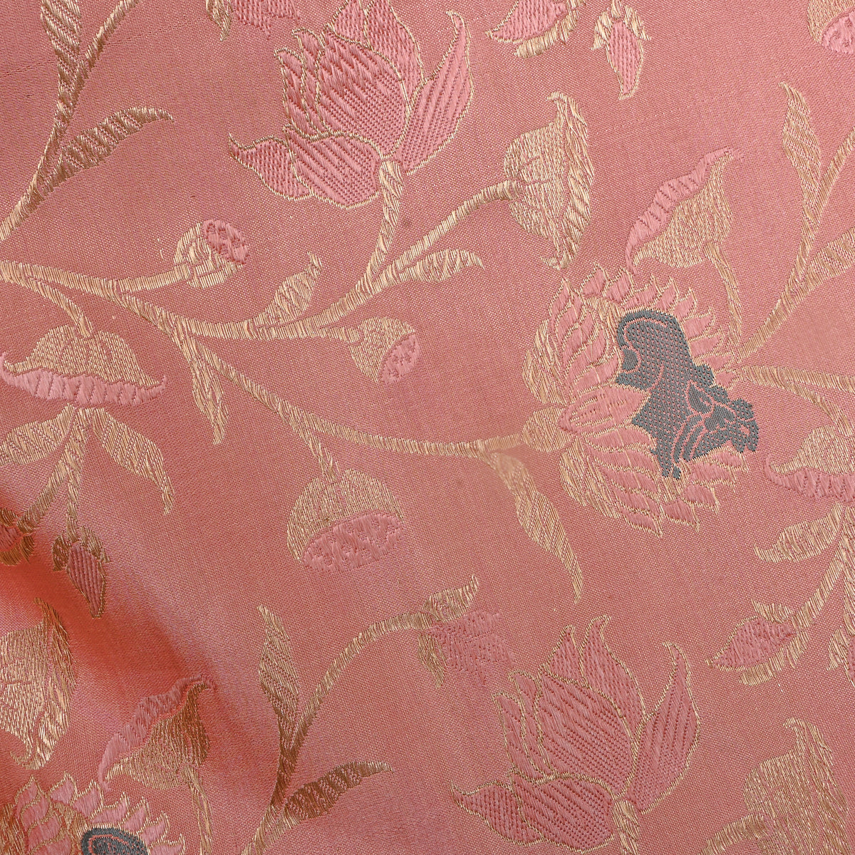 Pastle Pink Gold Zari Floral Jaal Woven Jamawar Silk