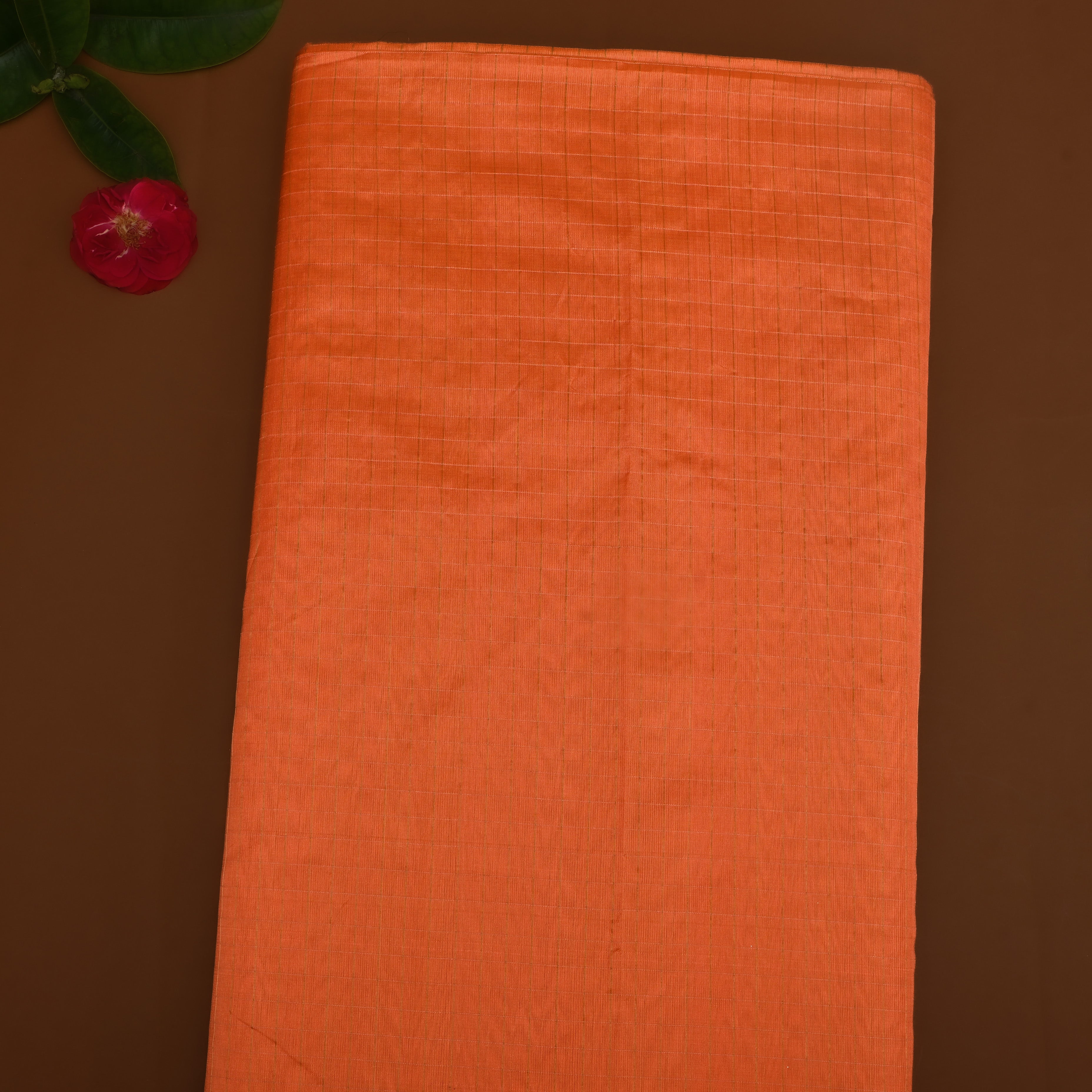 Orange Silk Fabric With Zari Border
