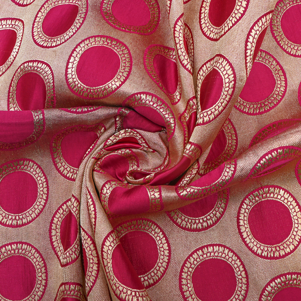 Pink Gold Circle Motif Silk Fabric