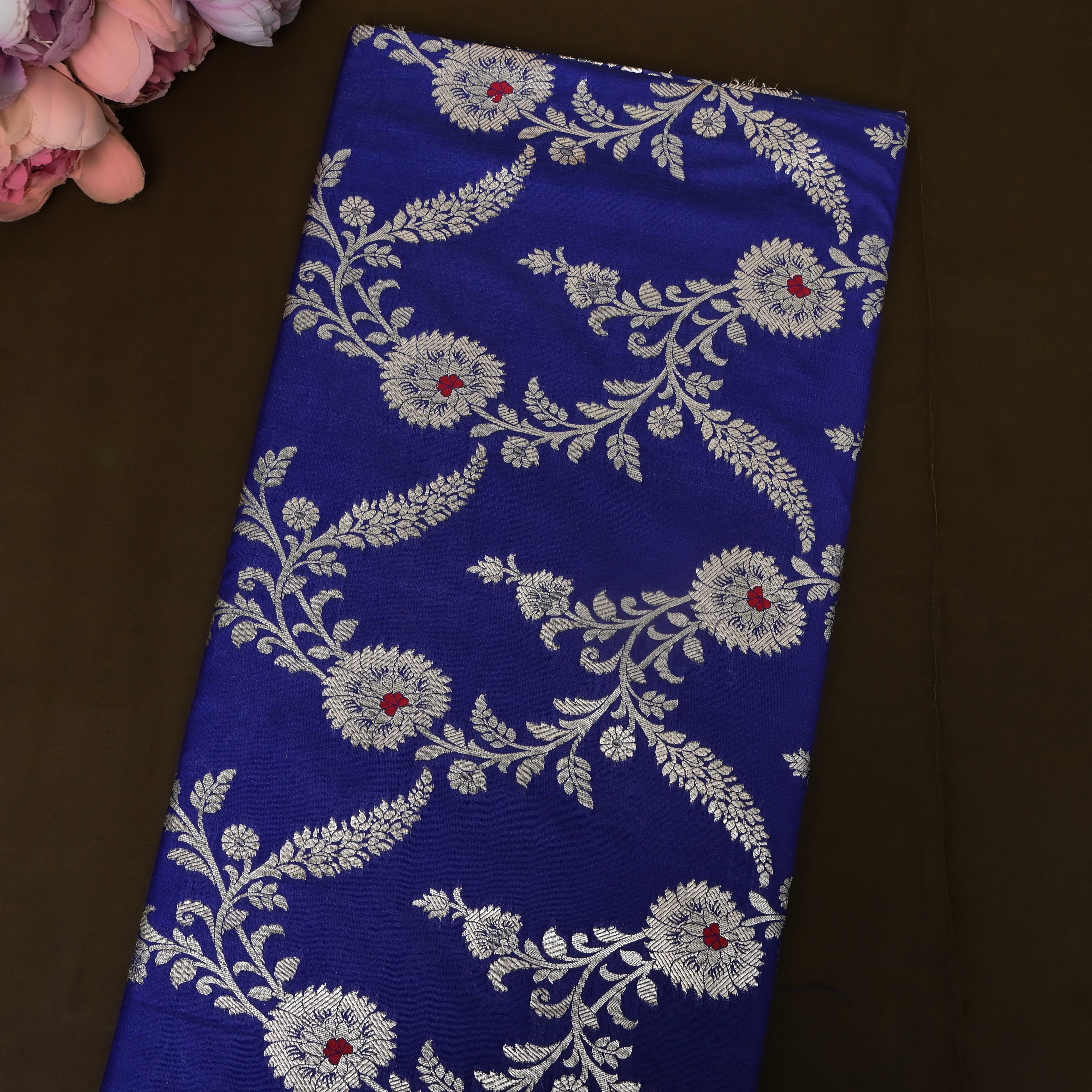 Royal Blue Floral Jaal Jamawar Silk
