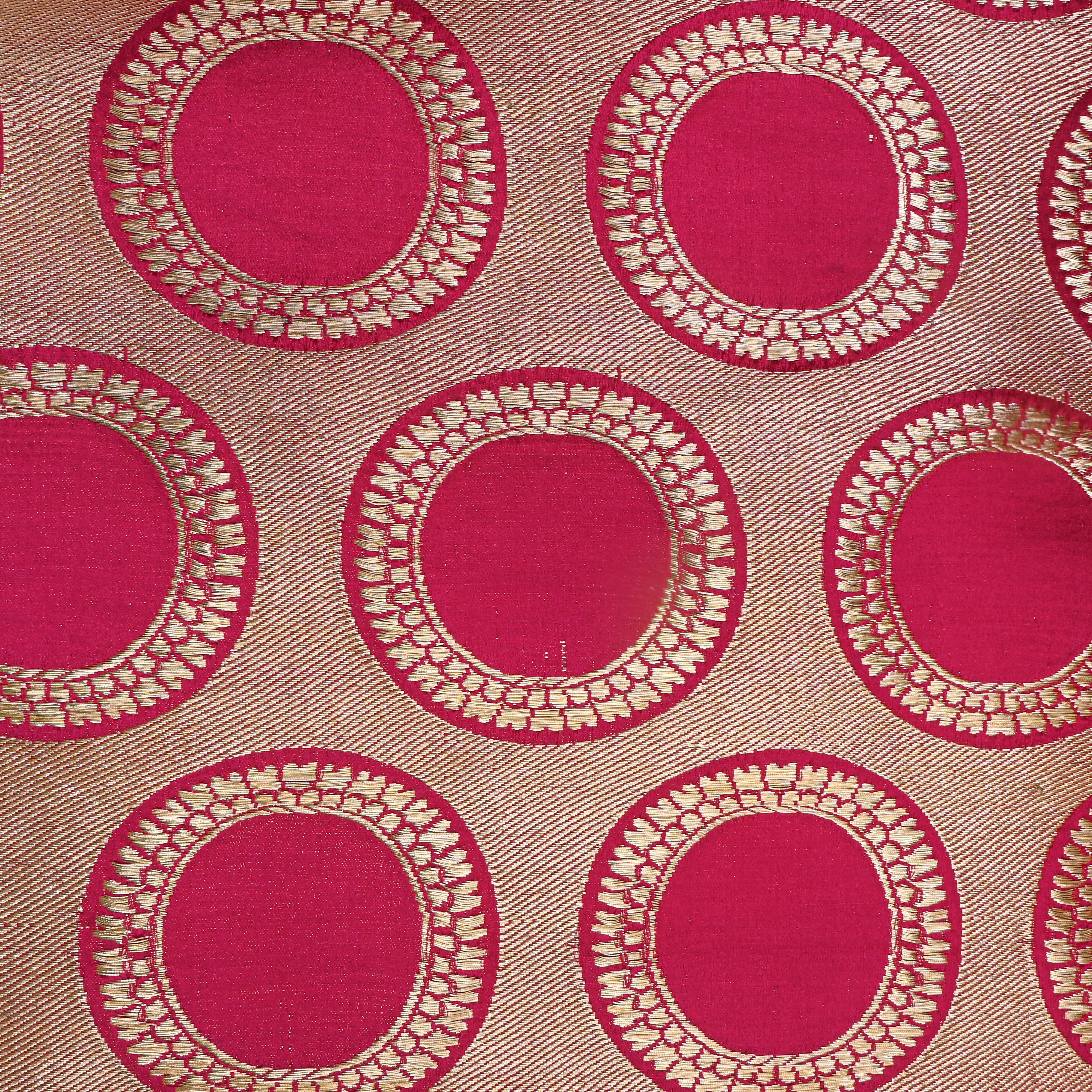 Pink Gold Circle Motif Silk Fabric