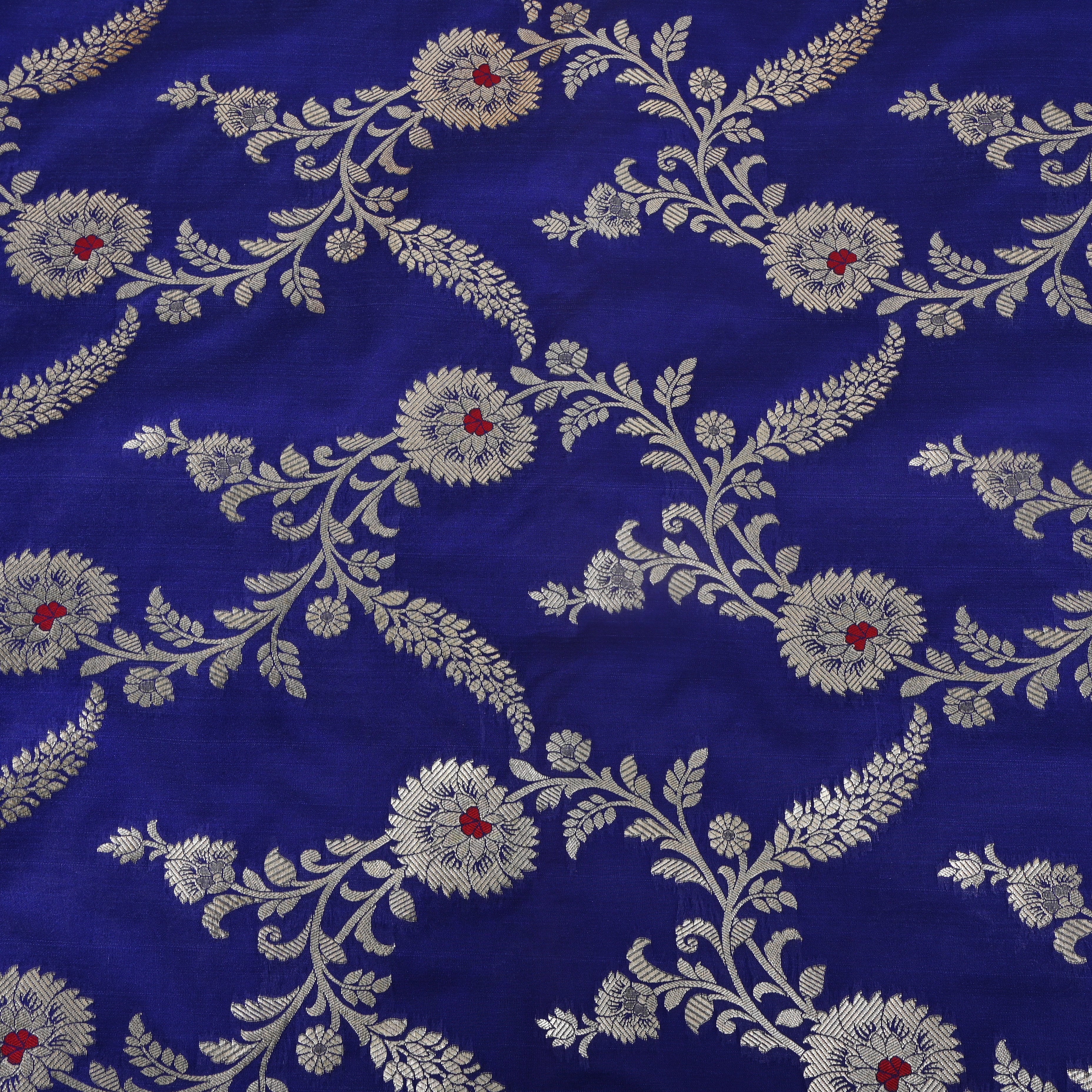 Royal Blue Floral Jaal Jamawar Silk