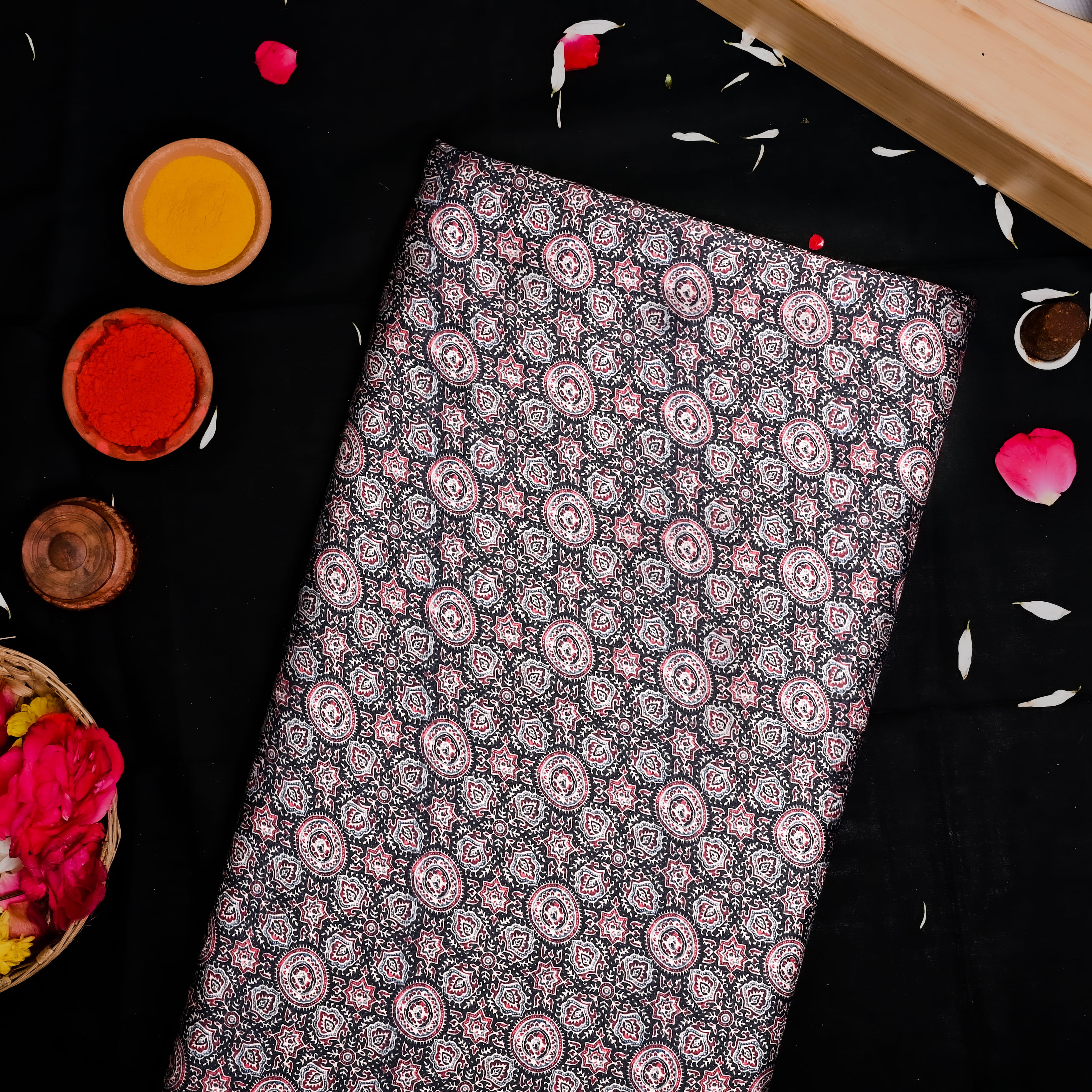 Black Silk Printed Fabric