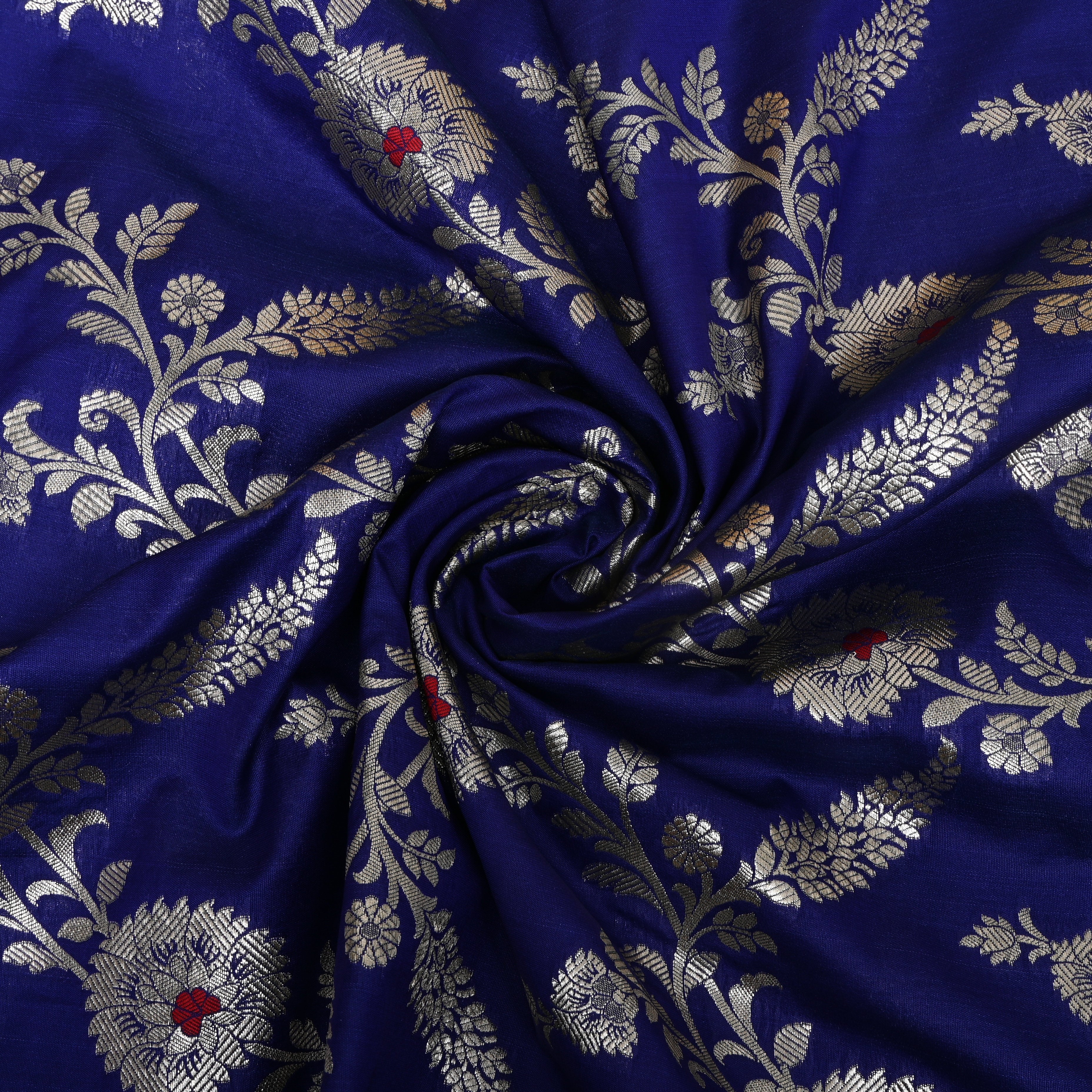 Royal Blue Floral Jaal Jamawar Silk