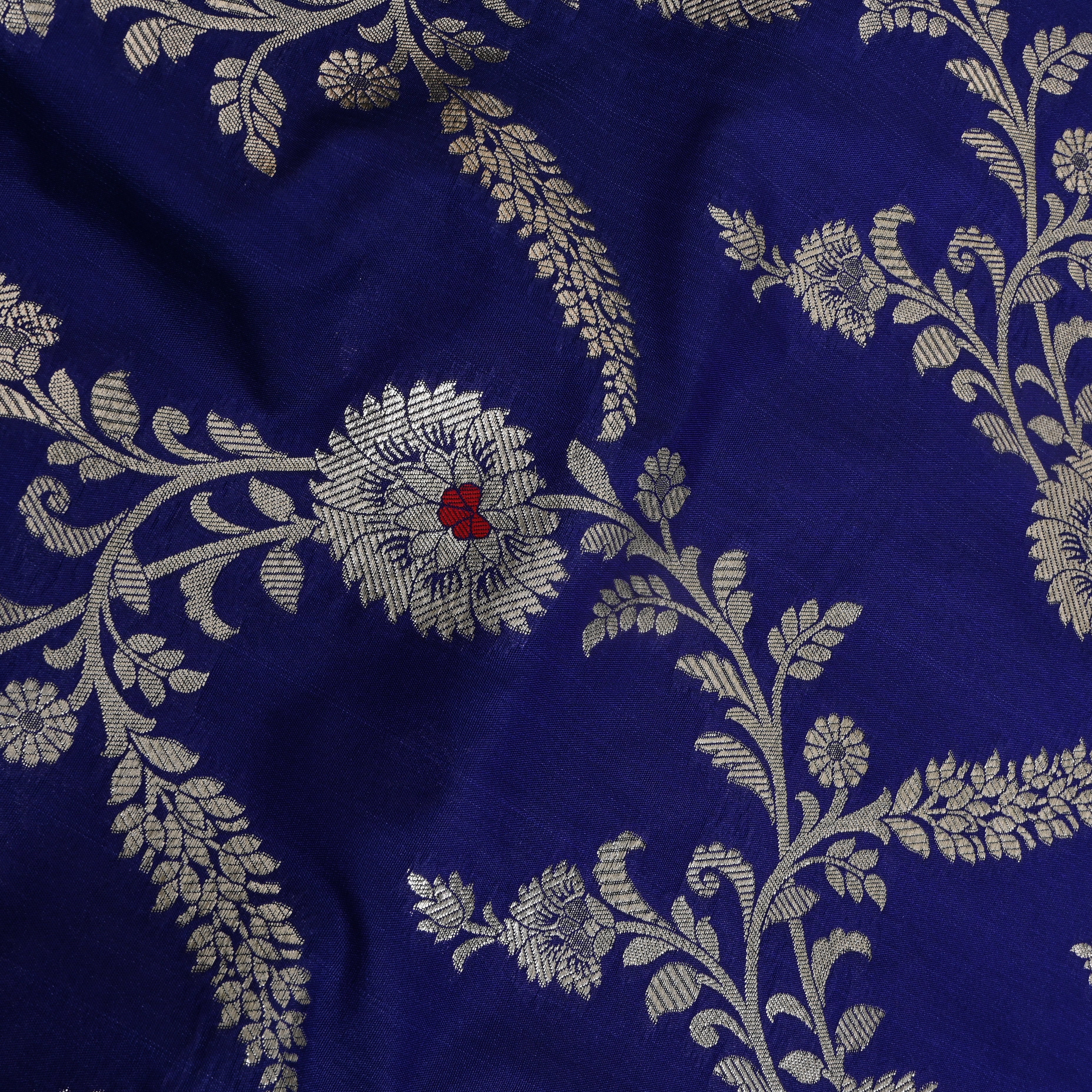 Royal Blue Floral Jaal Jamawar Silk