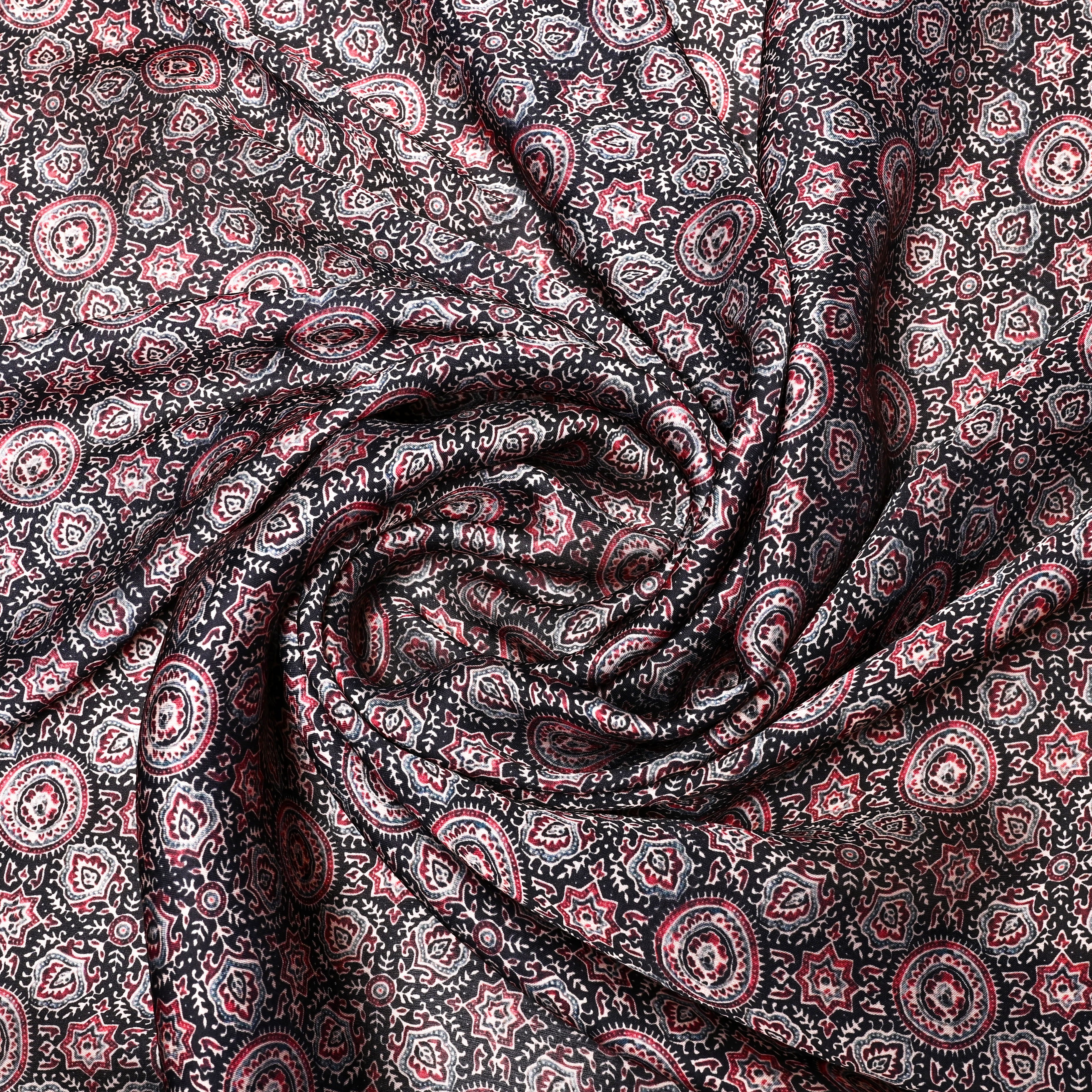 Black Silk Printed Fabric