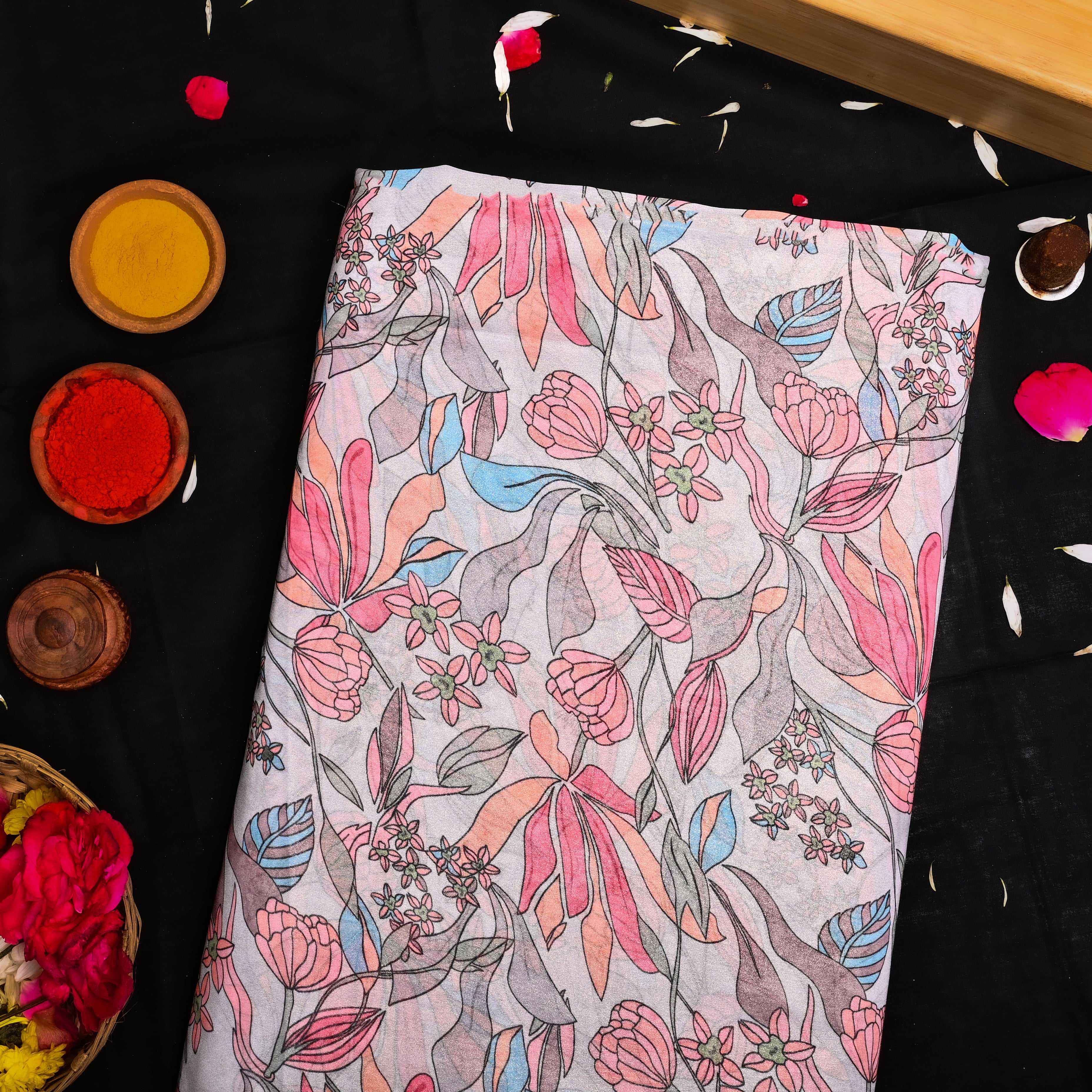 Silver Tissue Printed Fabric