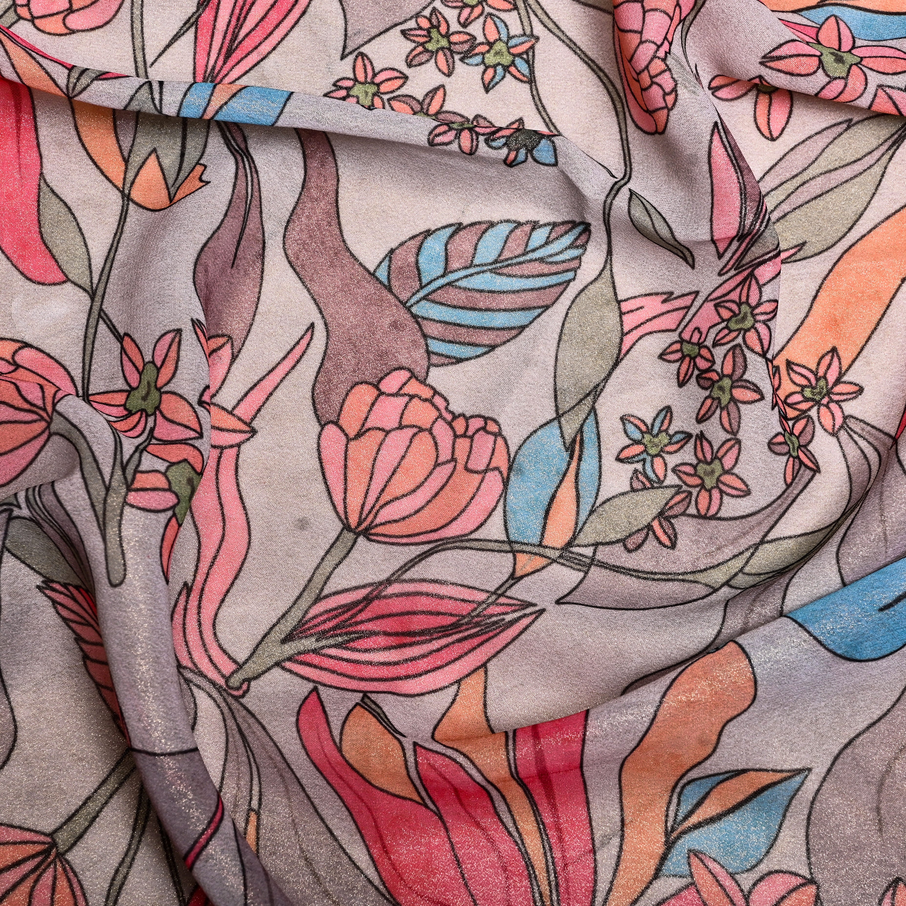 Silver Tissue Printed Fabric