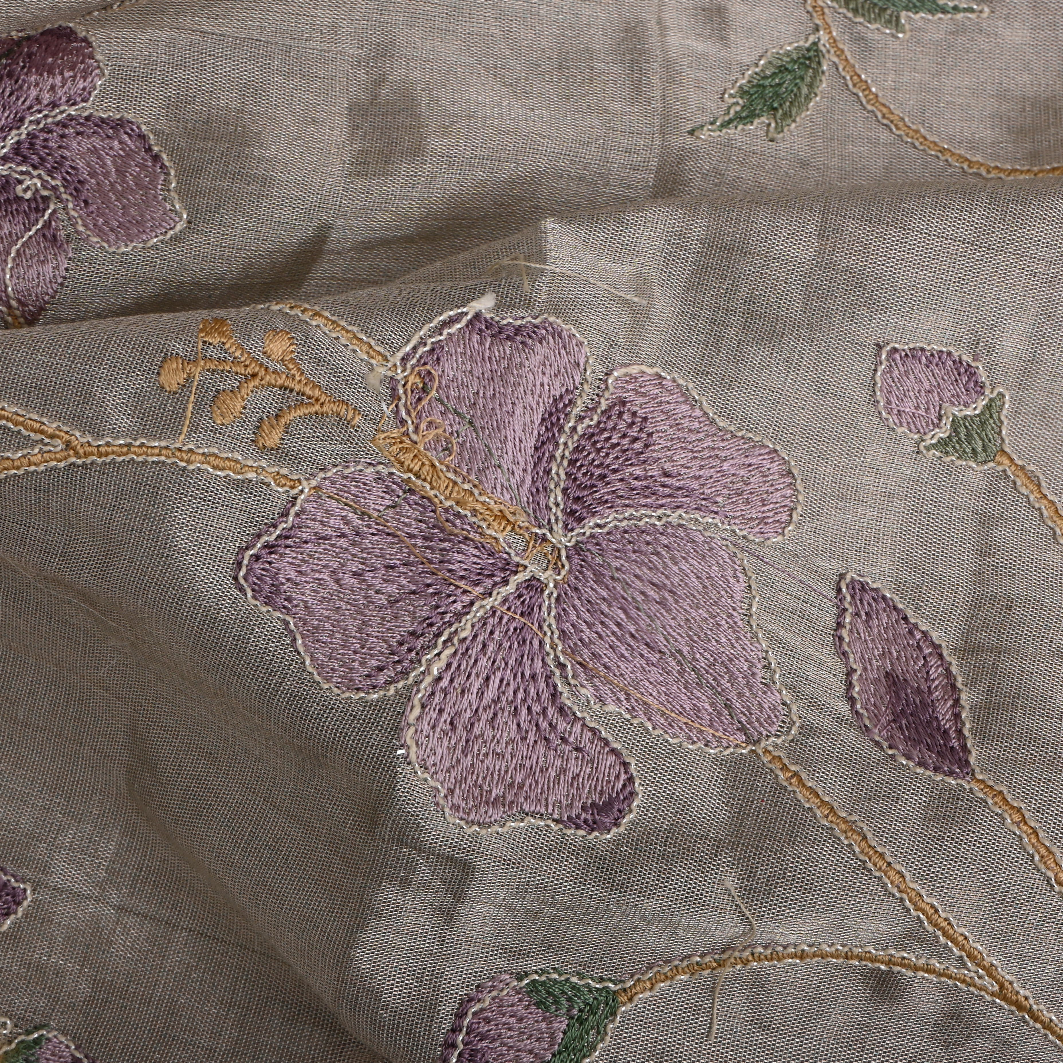Silver Thread Embroidered Floral Tissue Fabric