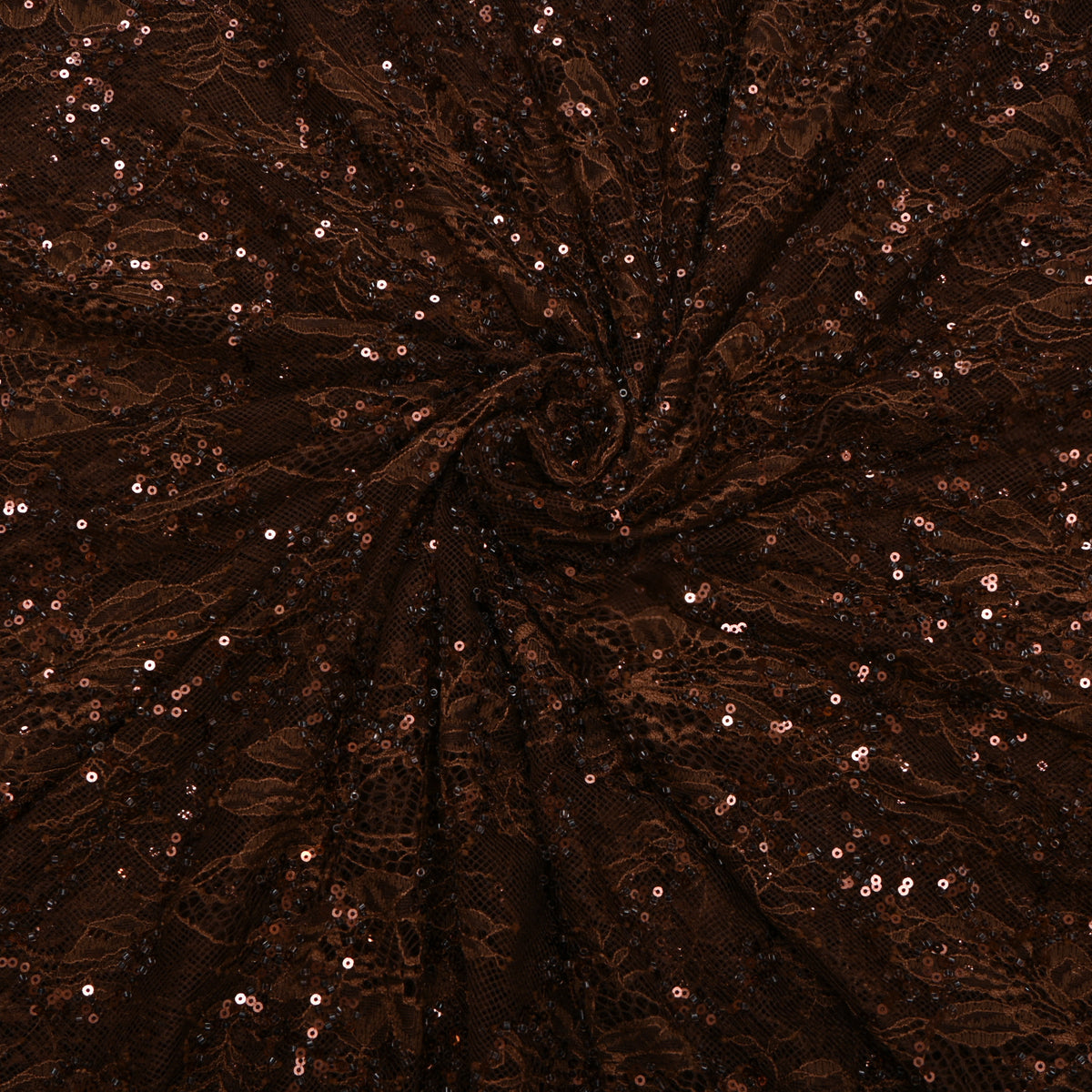 Daek Chocolate Brown All-Over Sequin Floral Net Fabric
