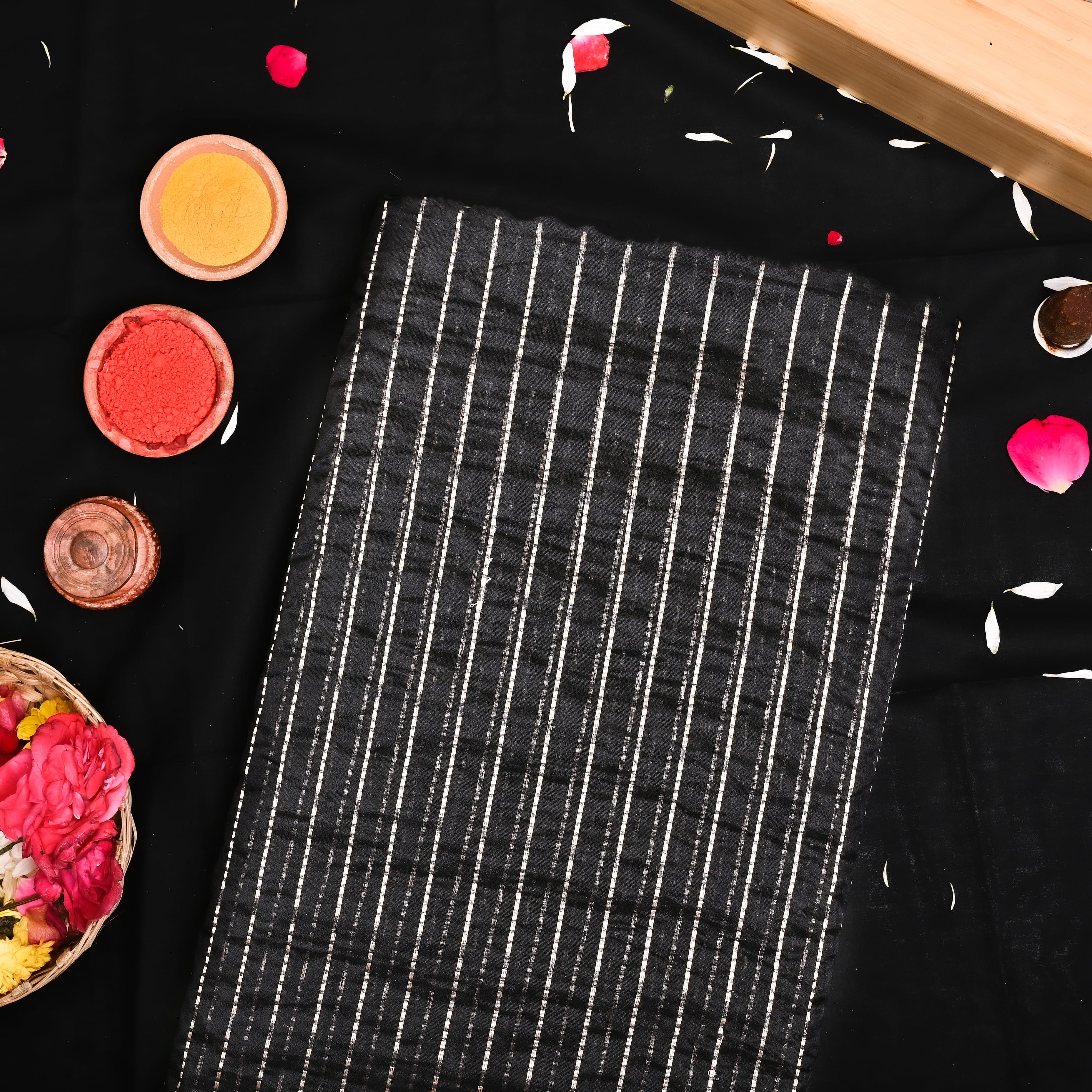 Black Organza Fabric With Strips