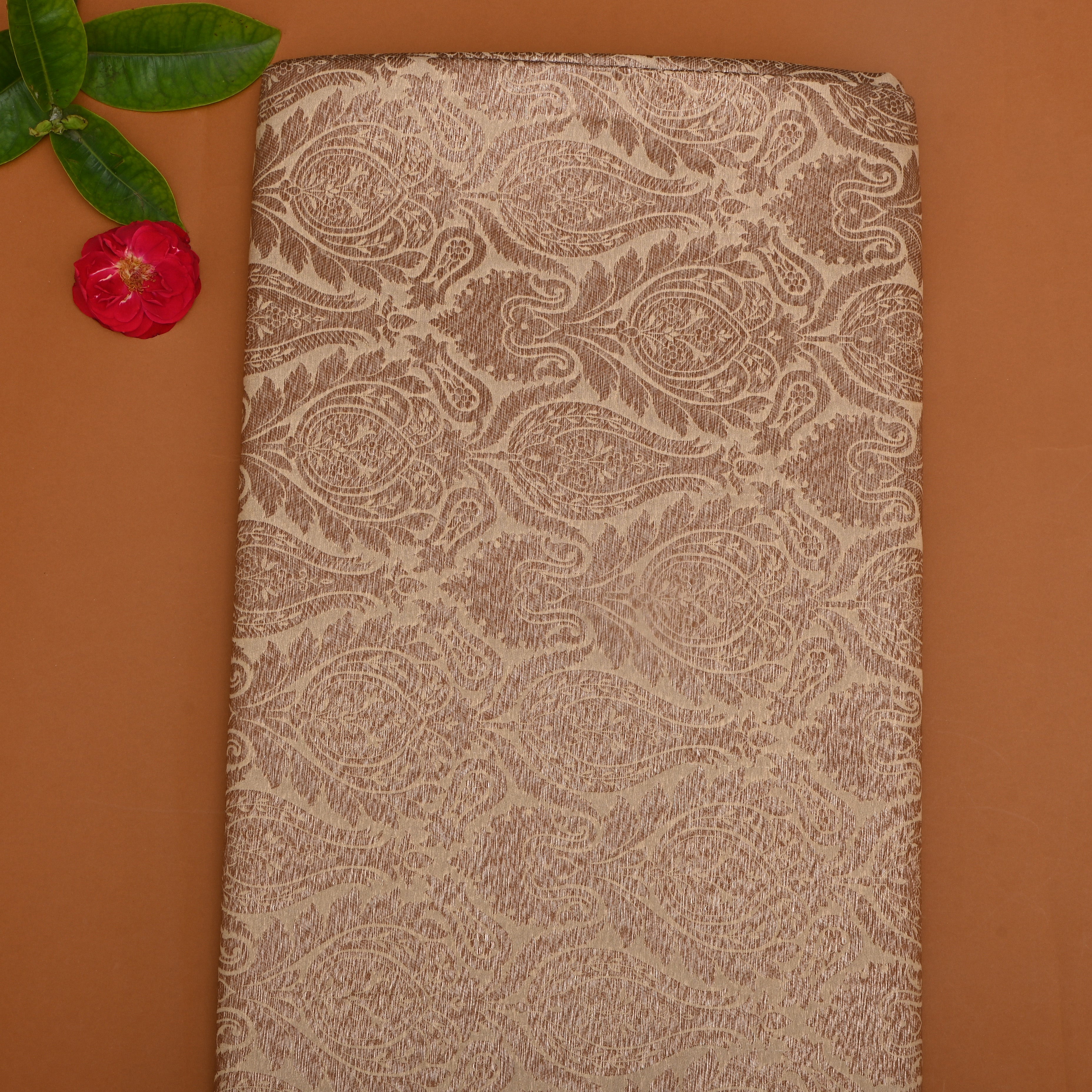 Dusty Cream Floral Zari Silk Fabric