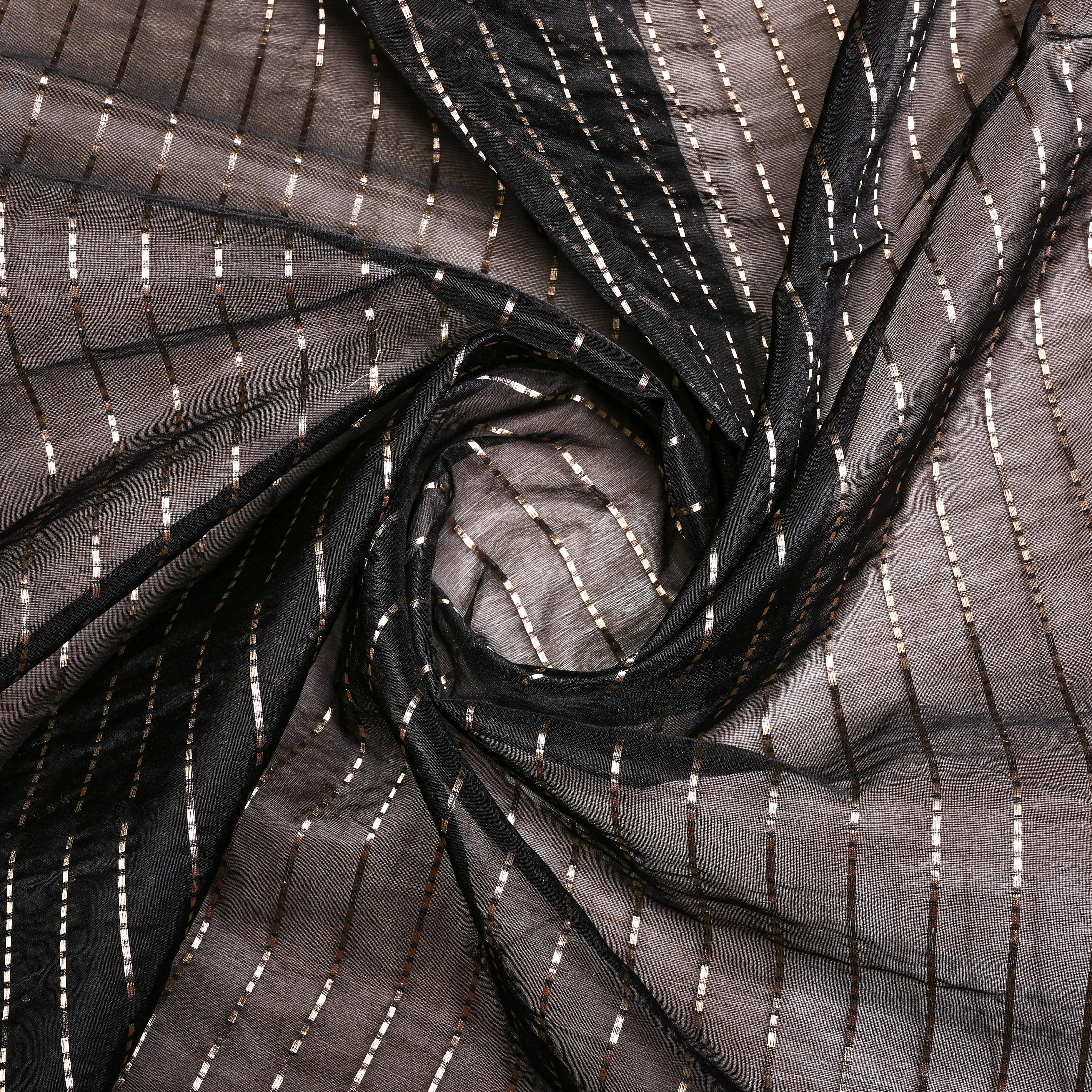 Black Organza Fabric With Strips