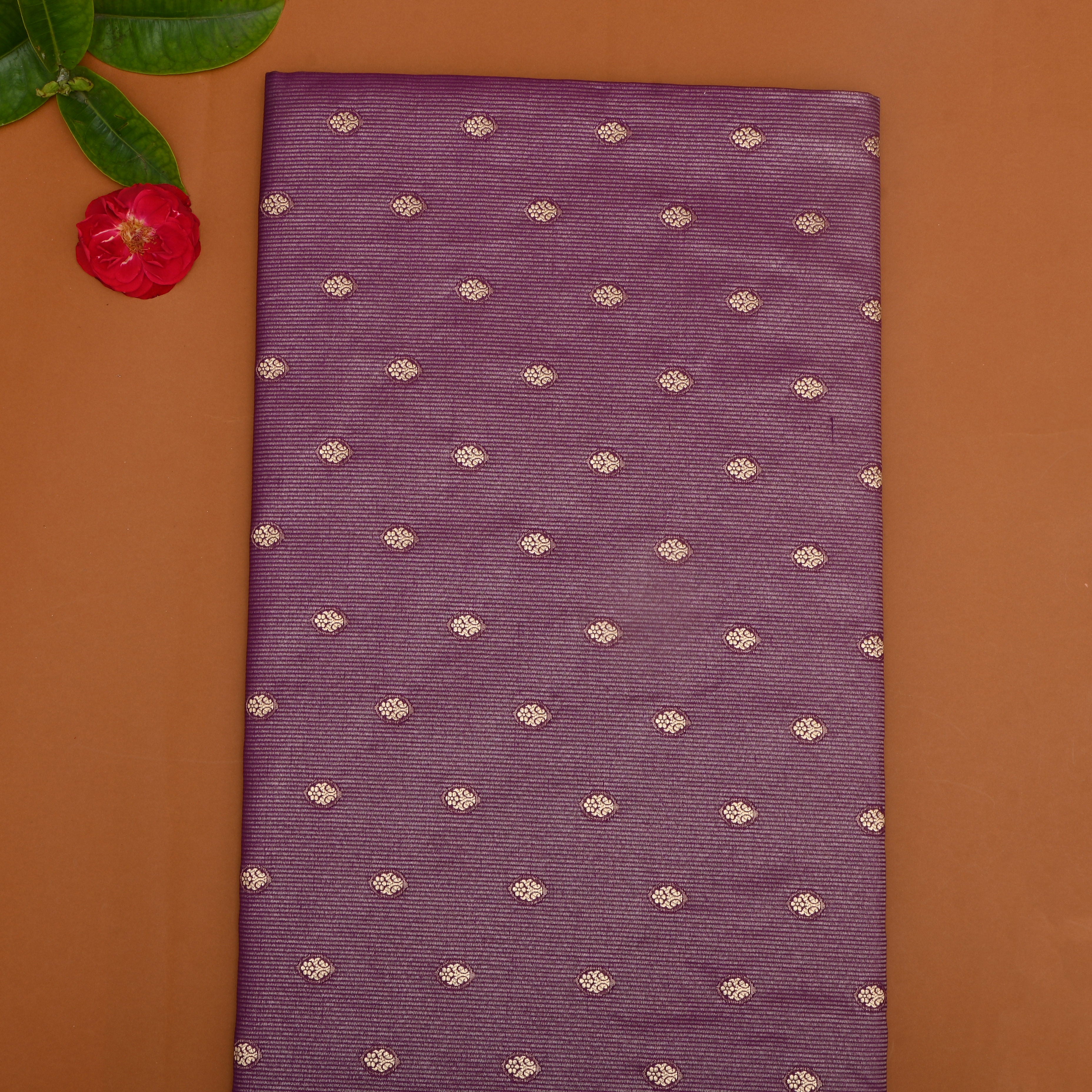 Grape Purple Zari Floral Silk Fabric