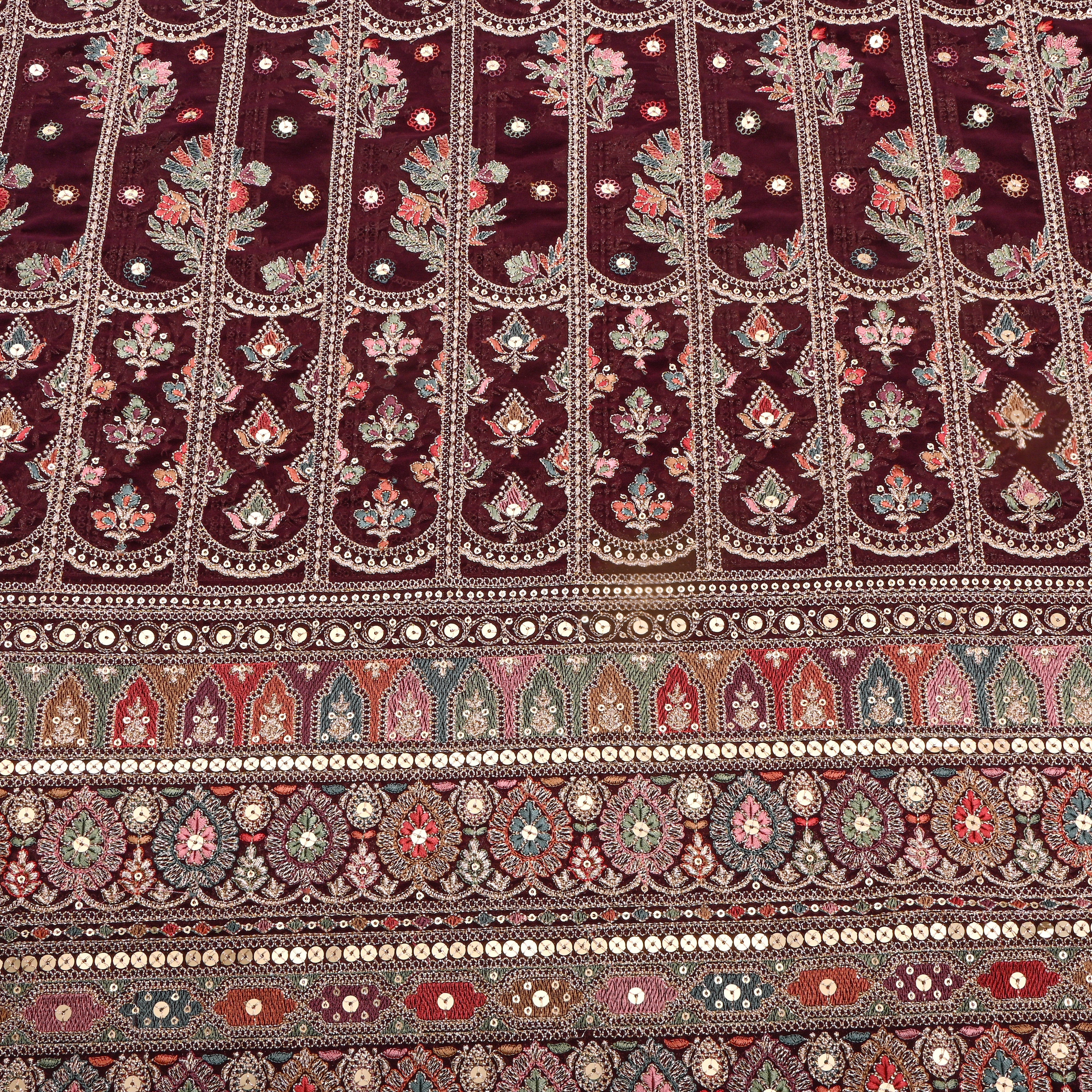 Maroon Multicolour Resham Embroidered Georgette