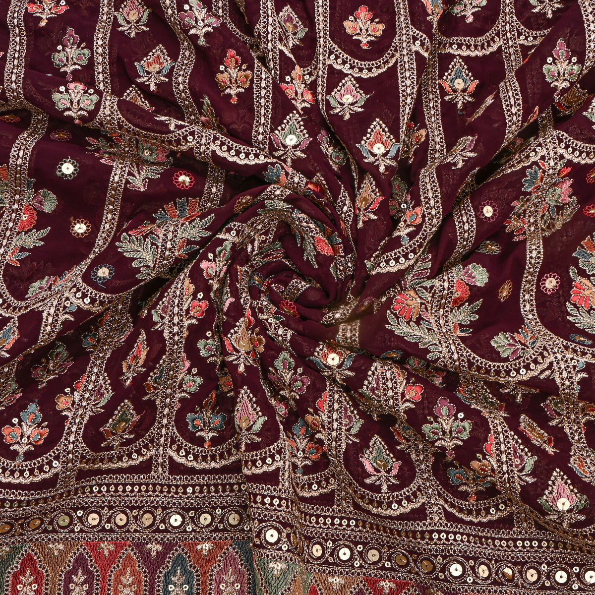 Maroon Multicolour Resham Embroidered Georgette