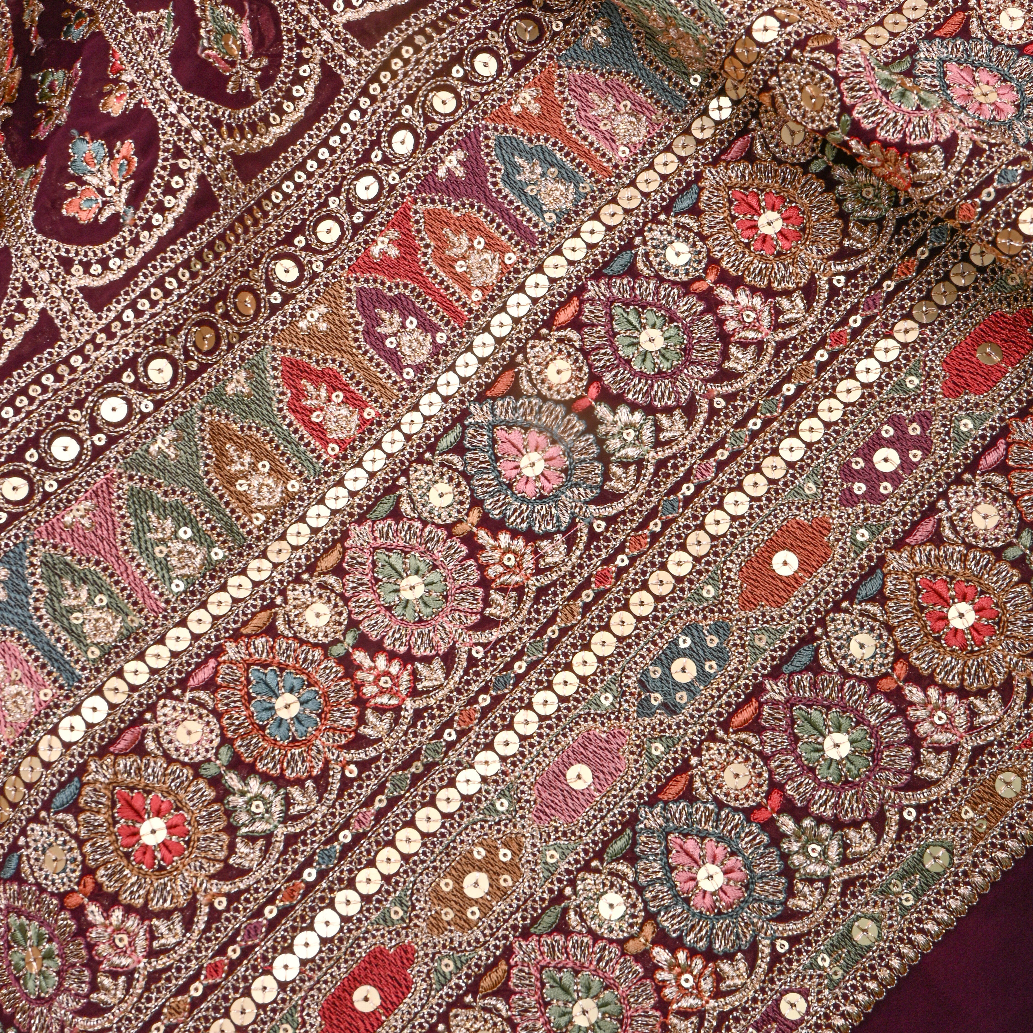 Maroon Multicolour Resham Embroidered Georgette