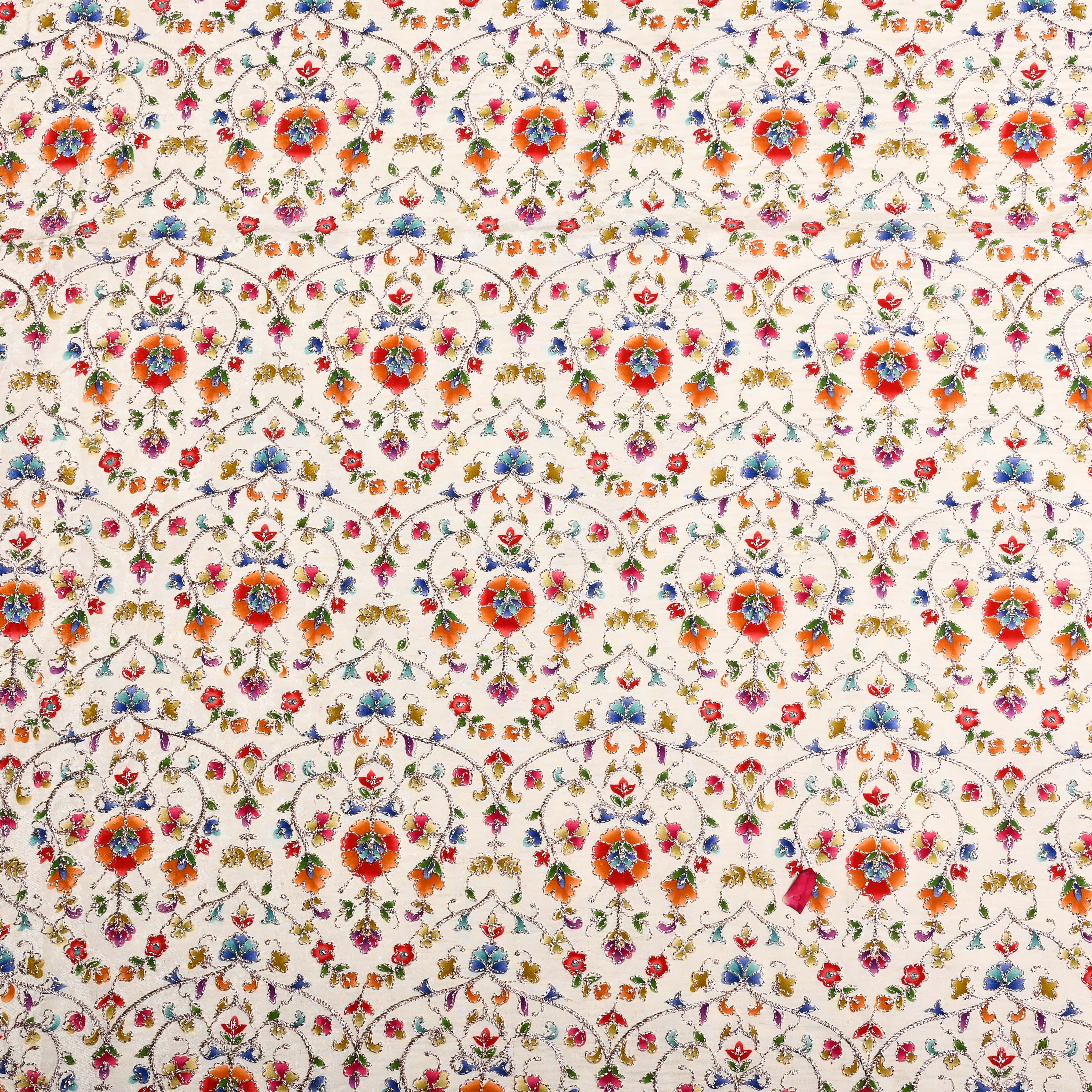 Cream Organza Fabric With Printed Embroidery