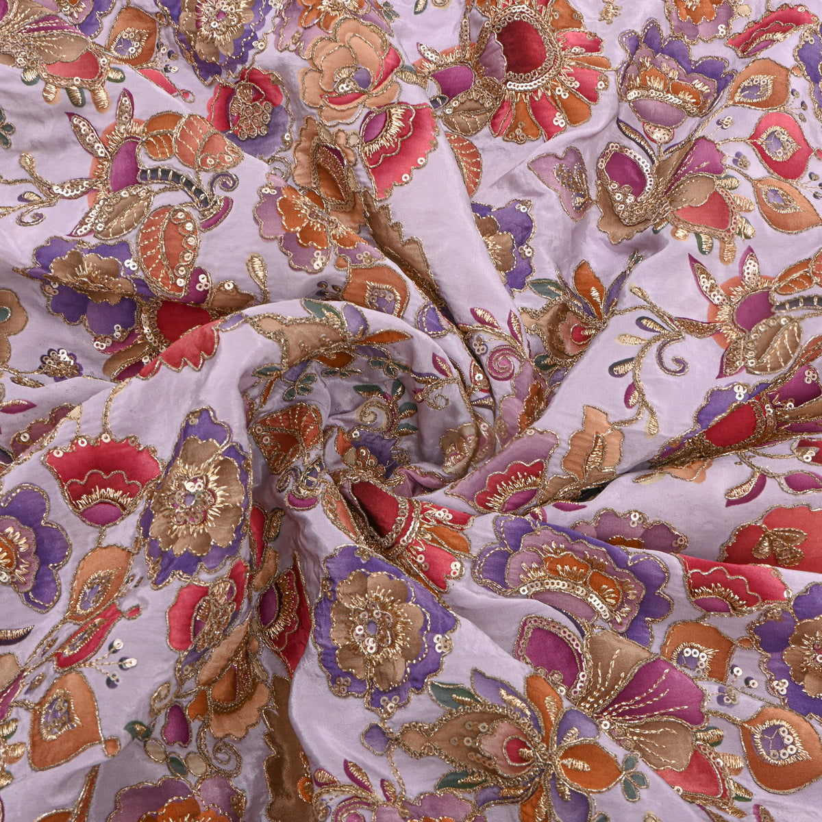 Bright Lavender Floral Print Silk Fabric