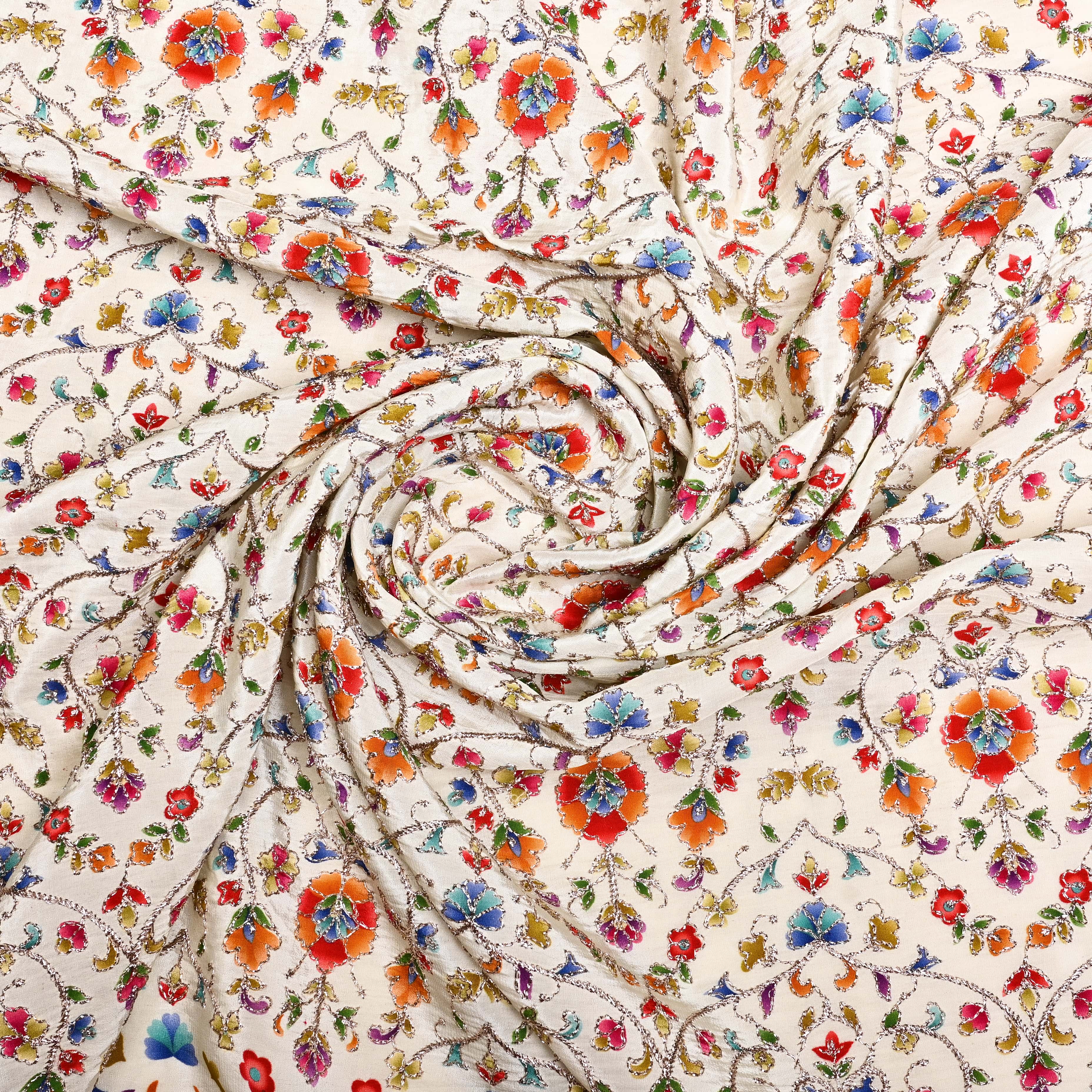 Cream Organza Fabric With Printed Embroidery