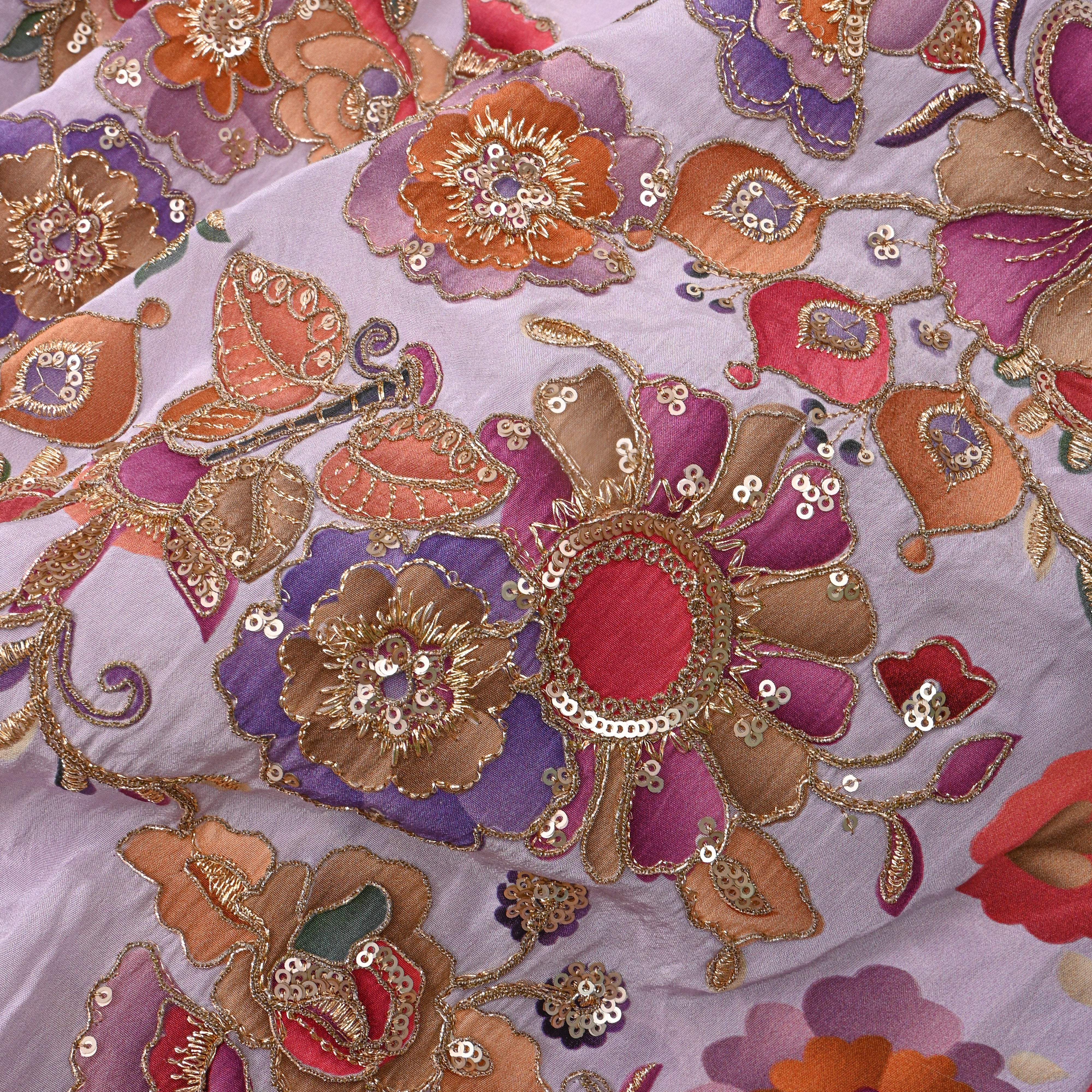 Bright Lavender Floral Print Silk Fabric