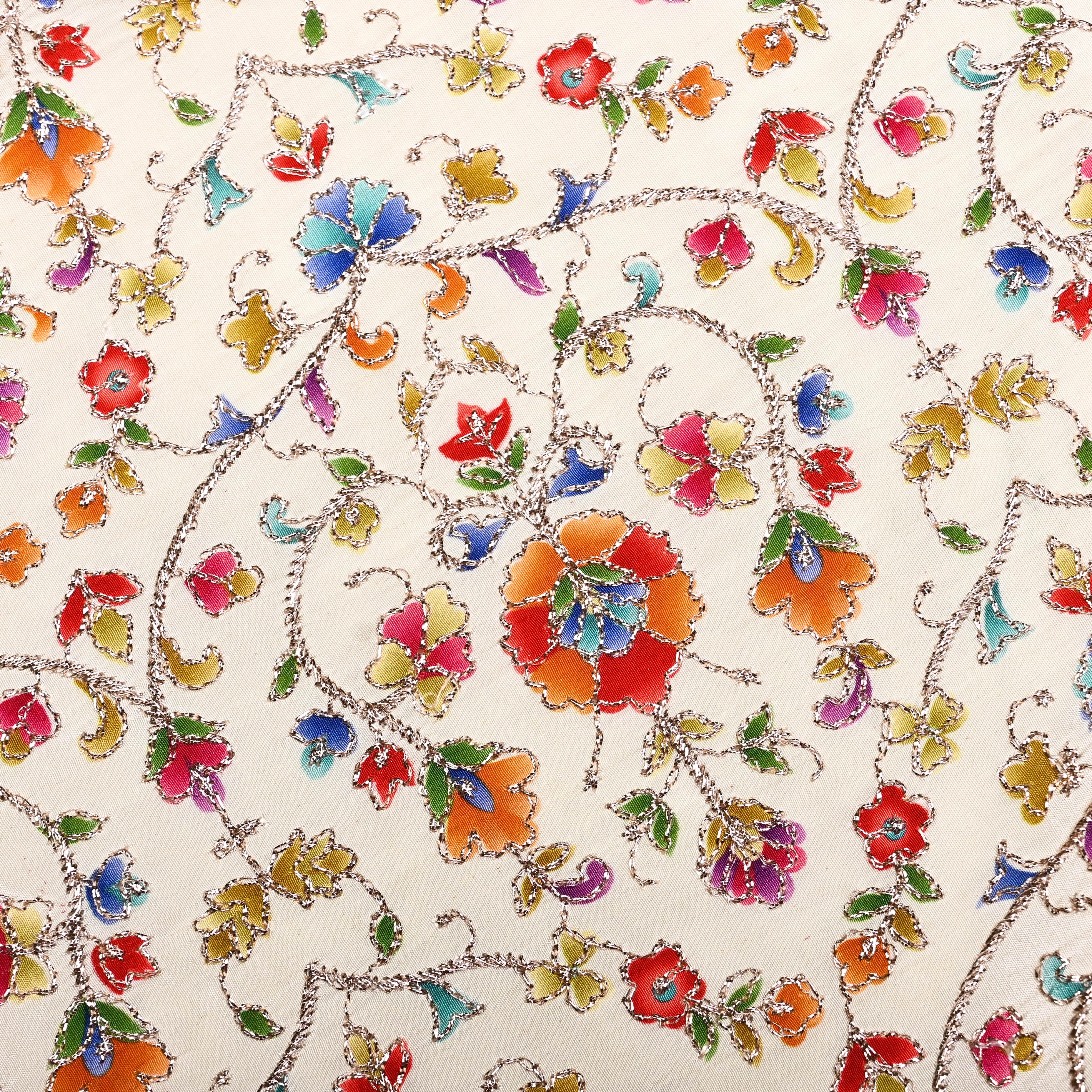 Cream Organza Fabric With Printed Embroidery