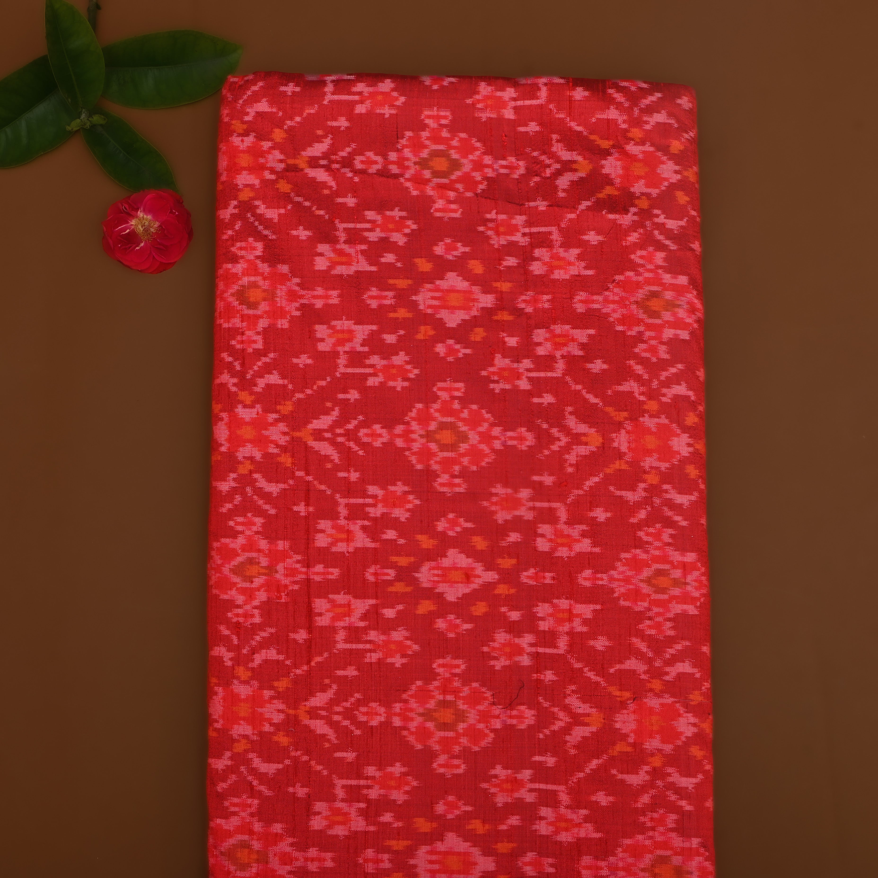 Bright Red Ikat Dupion Silk Fabric