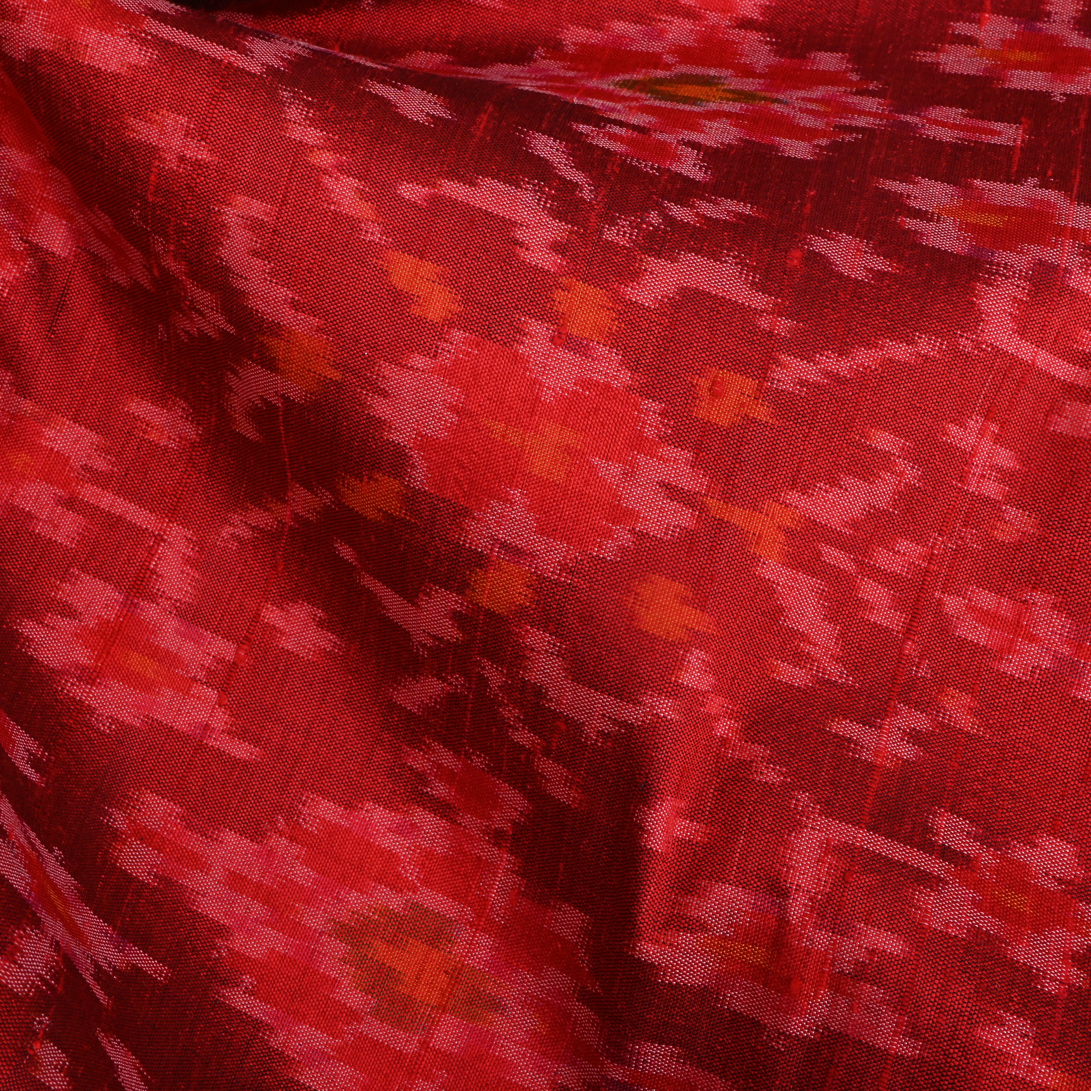 Bright Red Ikat Dupion Silk Fabric