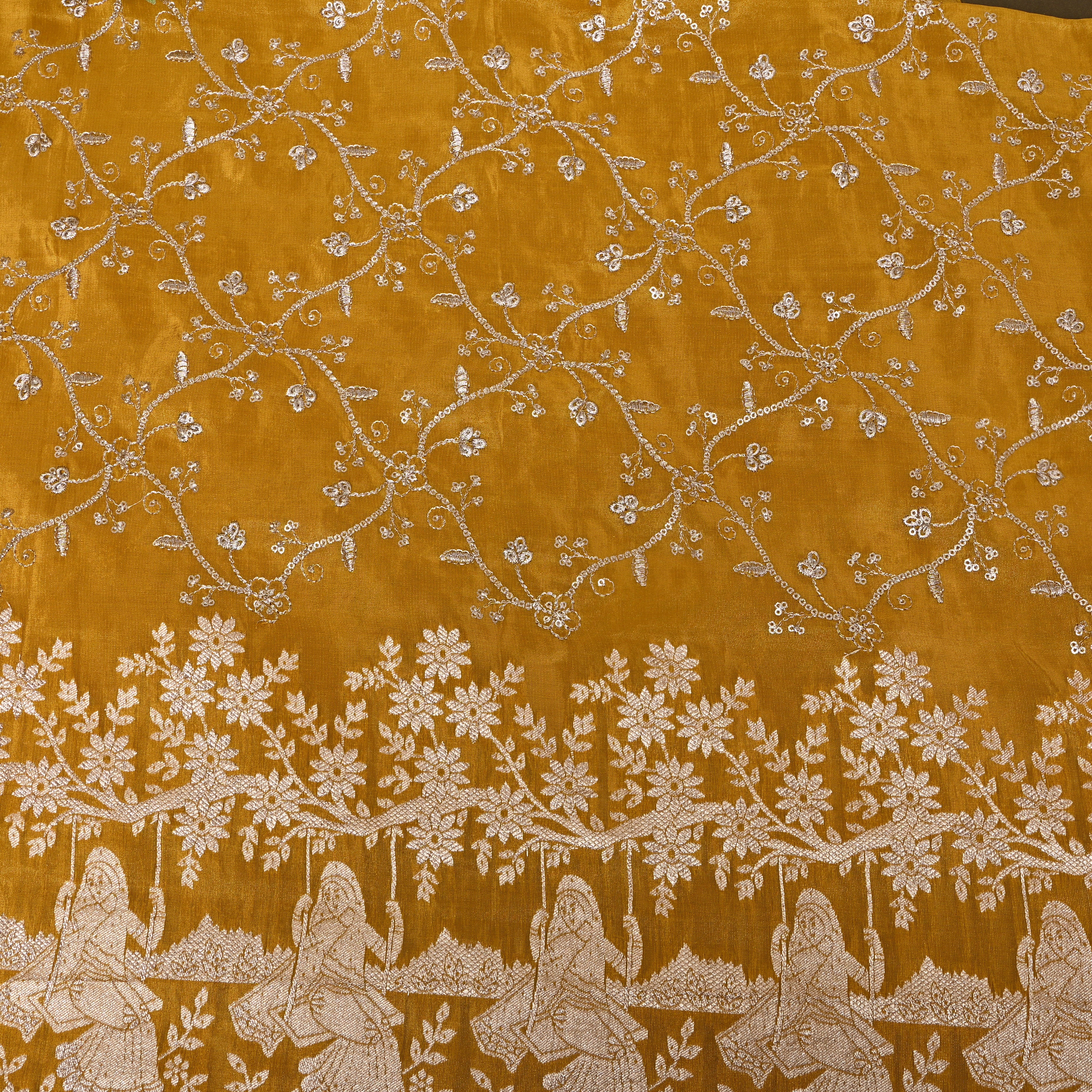 Mustard Gold Gopi Swing Floral Jaal Tissue Fabric