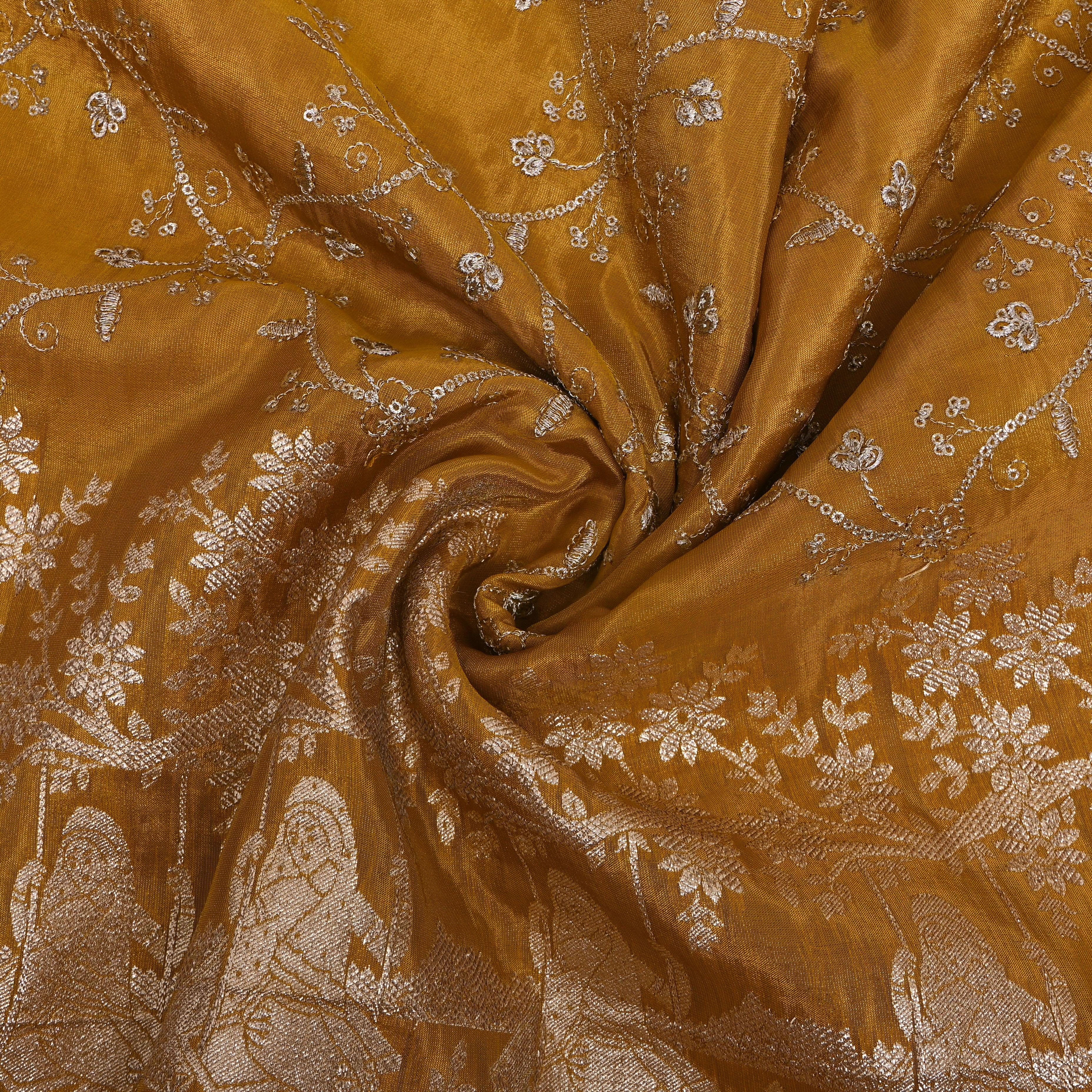 Mustard Gold Gopi Swing Floral Jaal Tissue Fabric