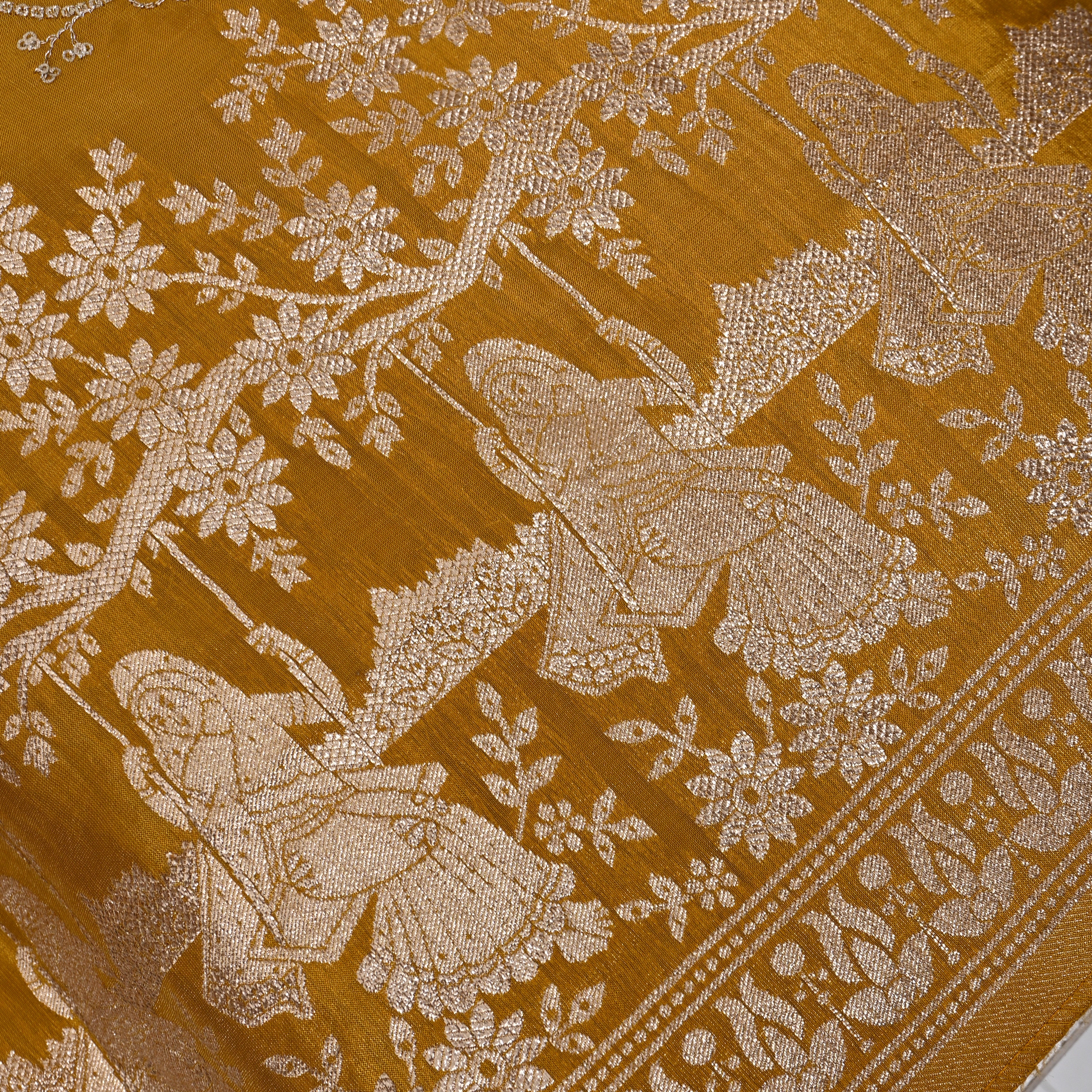 Mustard Gold Gopi Swing Floral Jaal Tissue Fabric