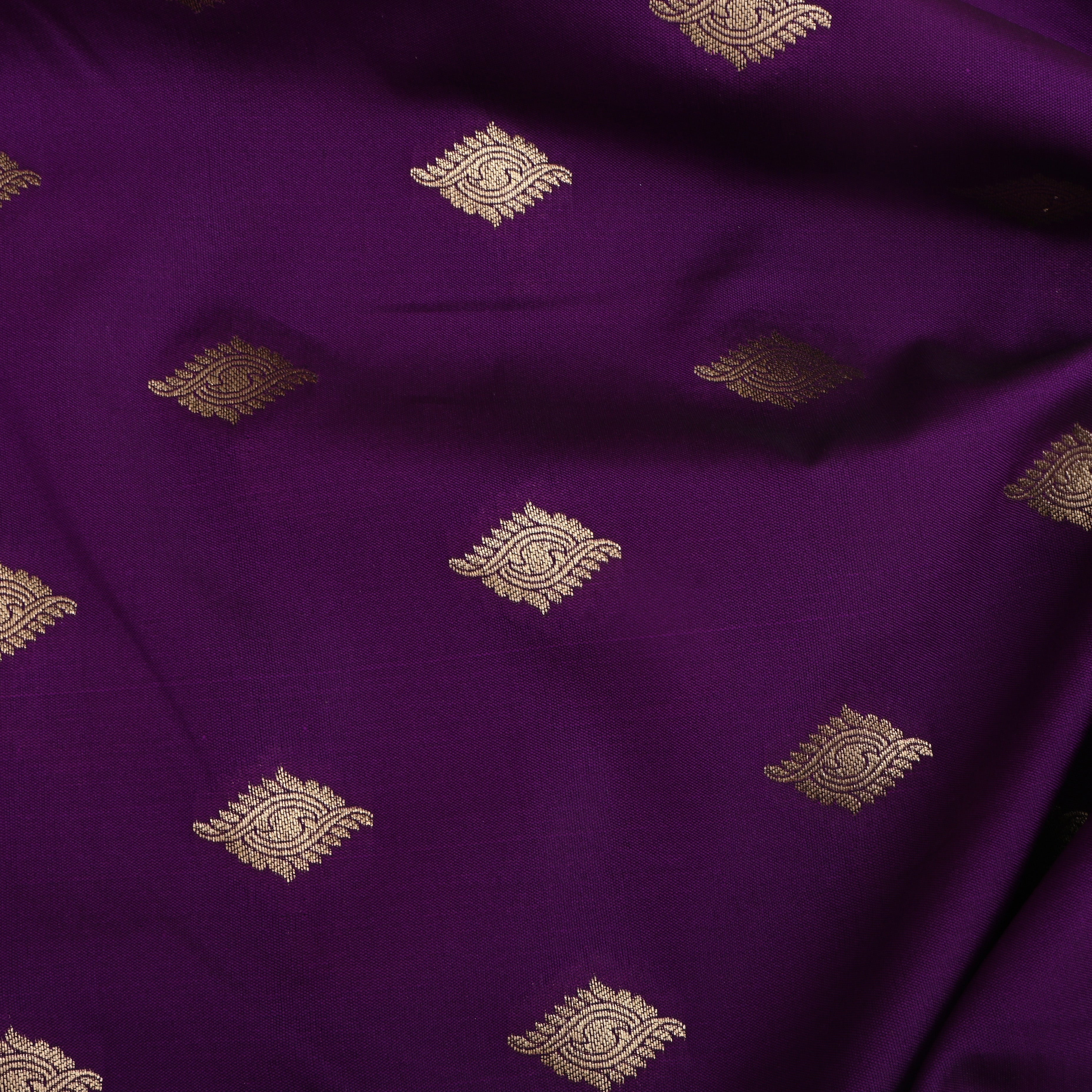 Bright Violet Golden Zari Silk Fabric