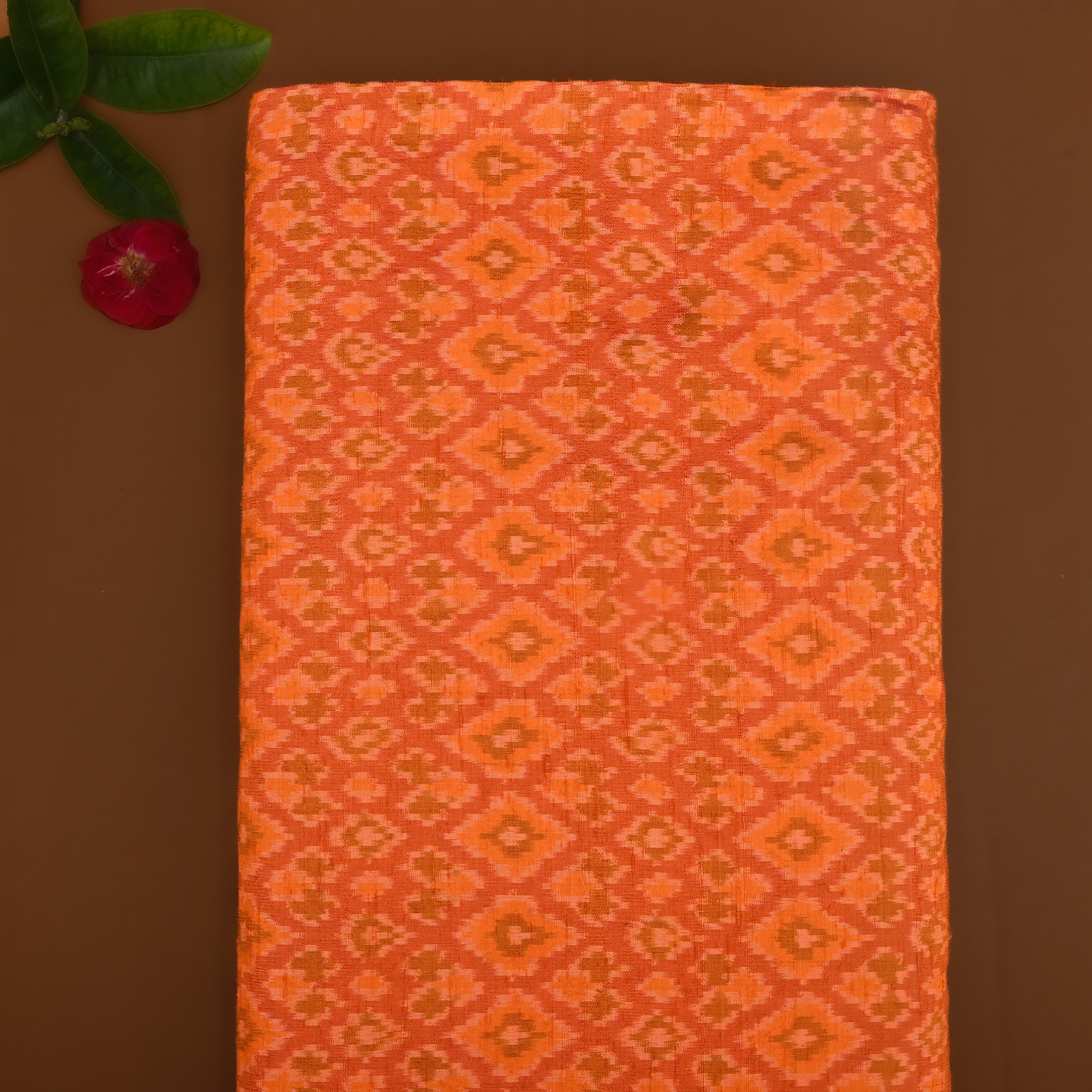 Bright Orange Ikat Dupion Silk Fabric