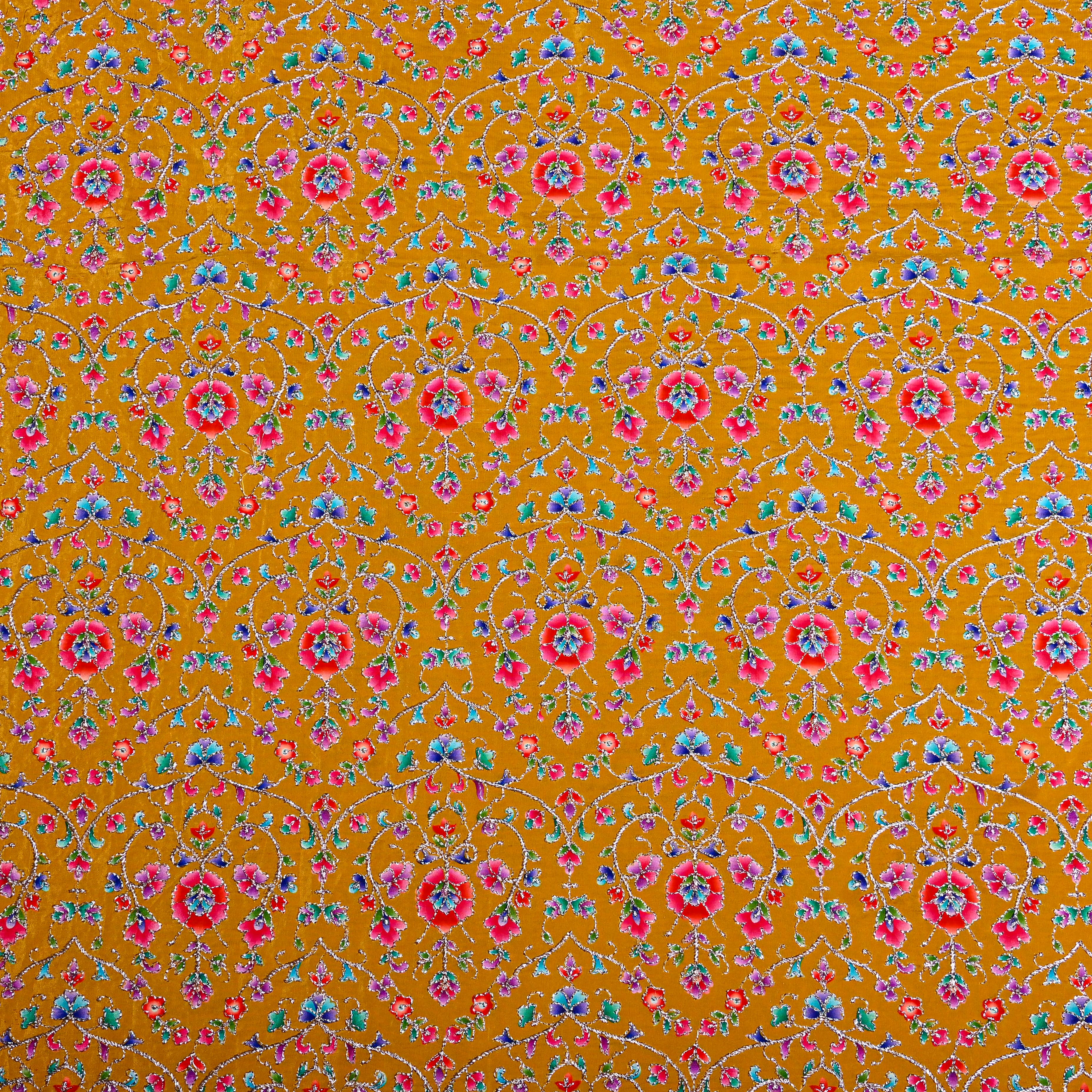 Gamboge Yellow Organza Fabric With Embroidery