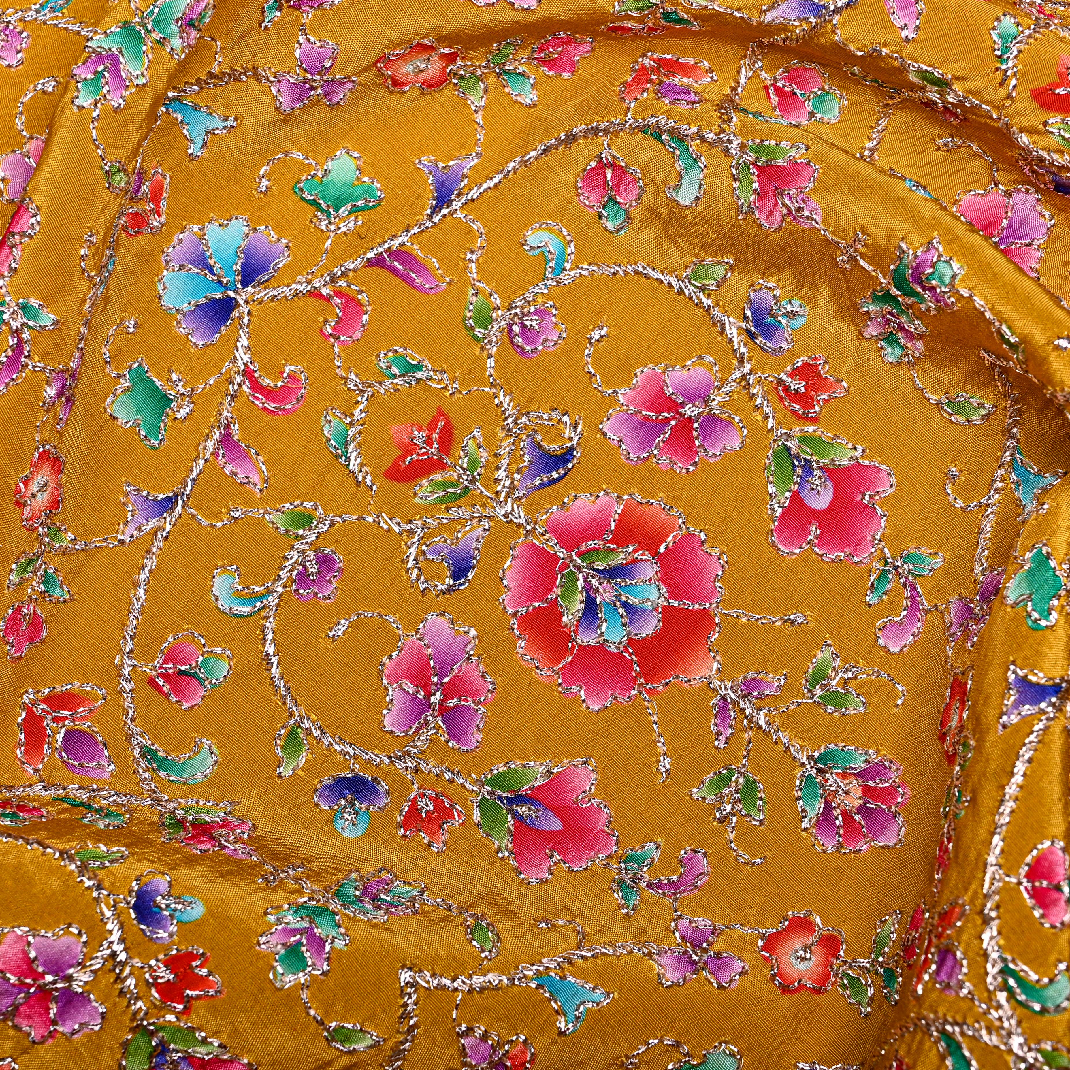 Gamboge Yellow Organza Fabric With Embroidery