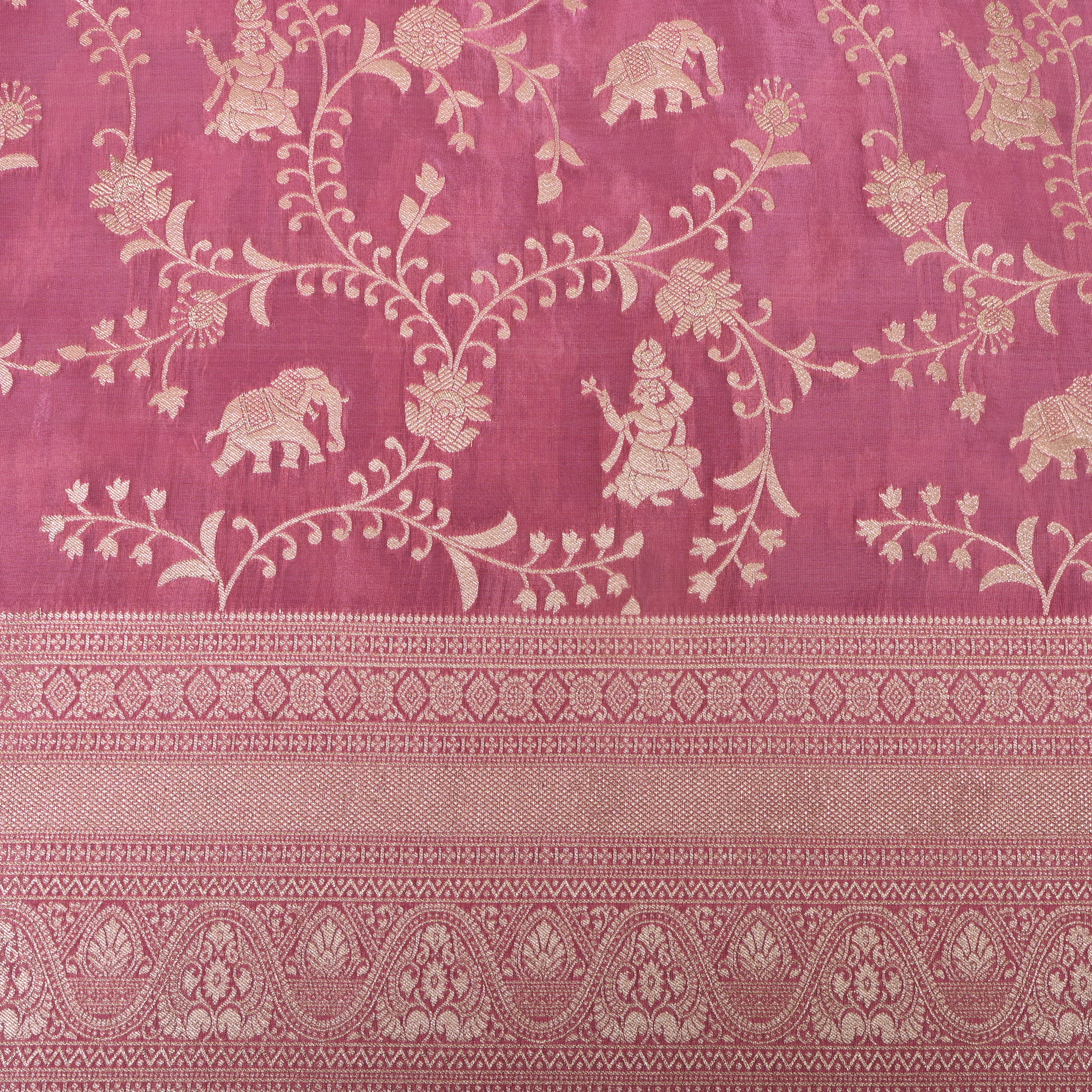 Rani Pink Zari Elephant Motif Fabric