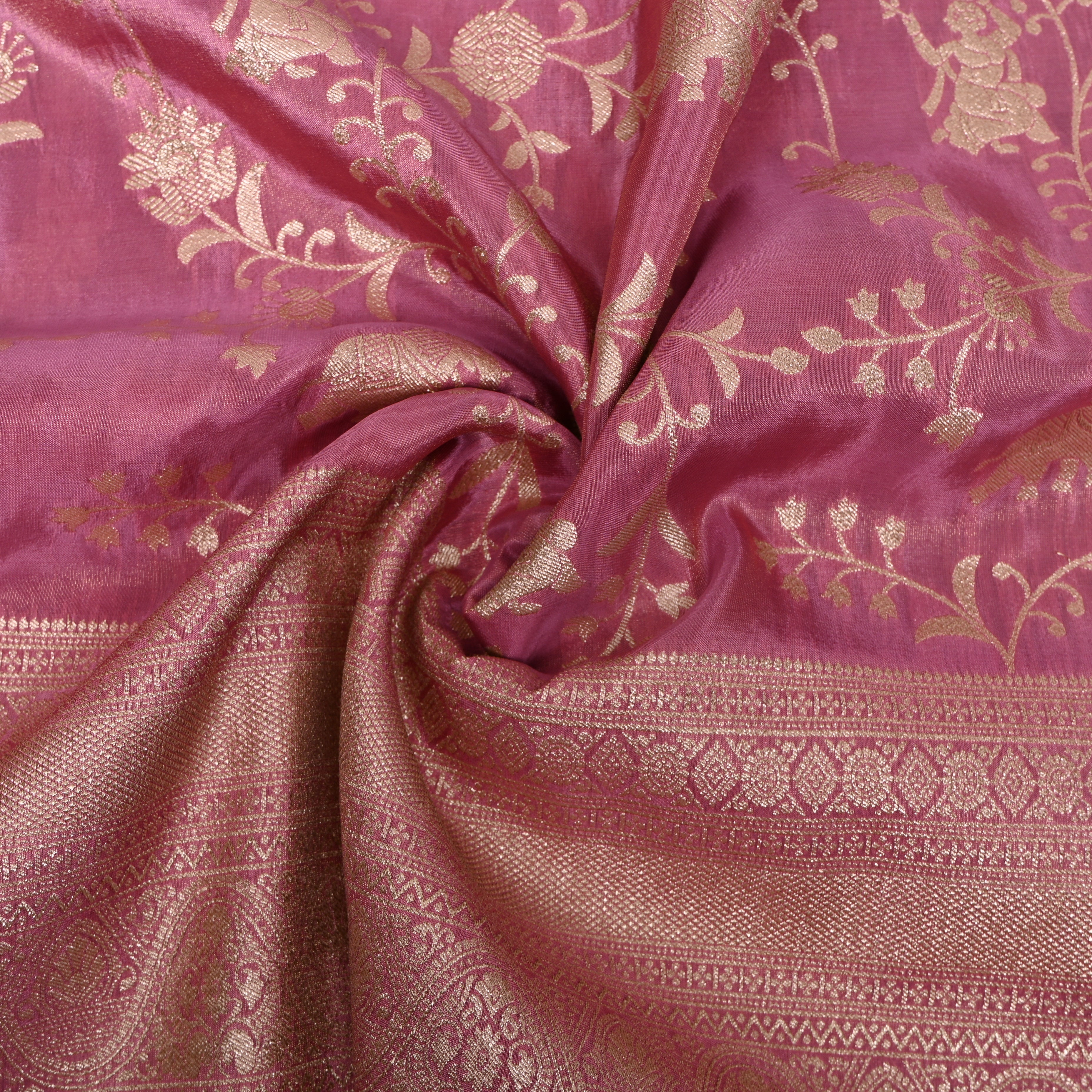 Rani Pink Zari Elephant Motif Fabric